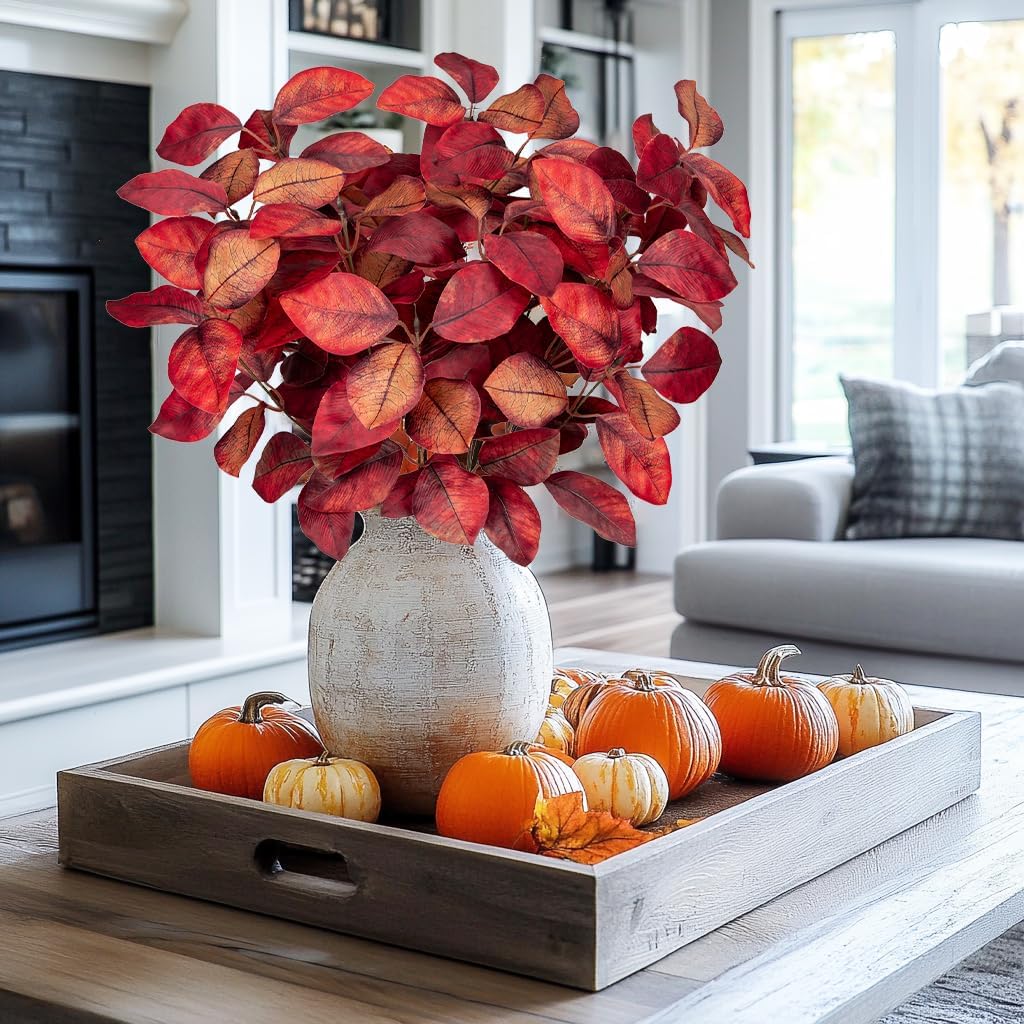 Briful 5 PCS Fall Leaves Artificial Magnolia Leaf Branches, 26" Autumn Fake Plant Stems for Vase Floral Arrangement Kitchen Table Home Fall Decoration - Image 6