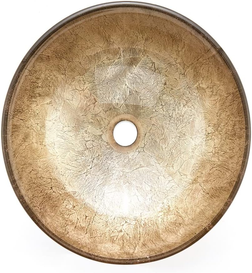 Honeysuckle Series Round Tempered Deco Glass Vessel Bathroom Sink | Top Mount Sinks Above Countertop |Handicraft Vanity Countertop Sink Bowl with Pop Up Drain |FW-LA603