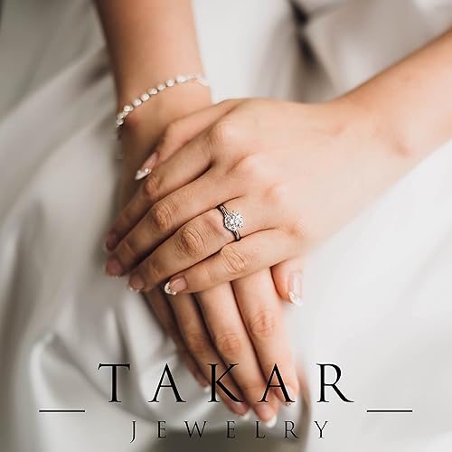 Miniatura 3 de Takar Anillo de compromiso solitario de plata de ley para mujer, anillos de circonita cúbica 925 en 4 a 12 tamaños, fabricado en Estados Unidos.