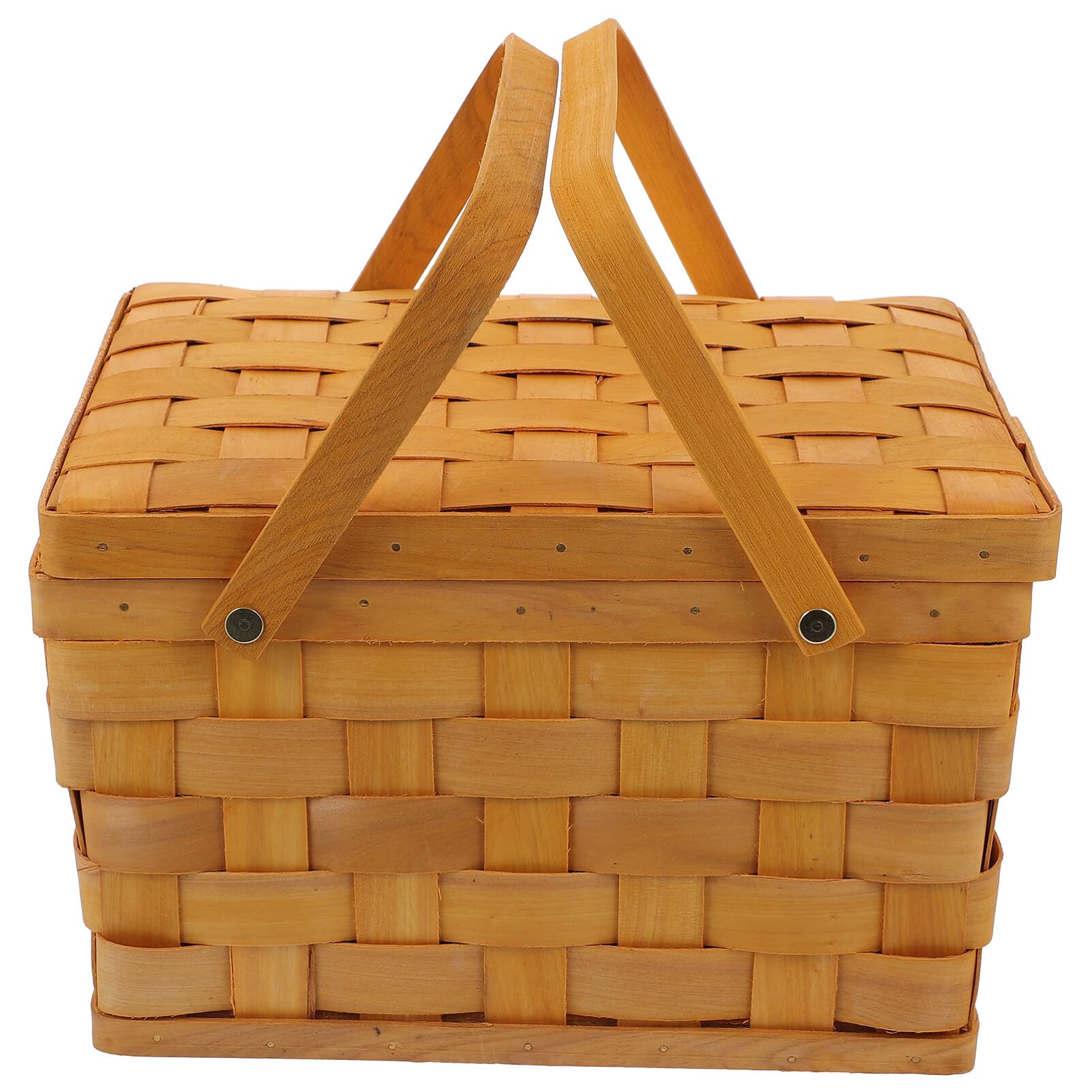 HANABASS Woodchip Picnic Basket Natural Hand Woven Storage Basket Fruit Holder Egg Candy Wicker Easter Basket with Folding Handles for Kids Toy Wedding Flower