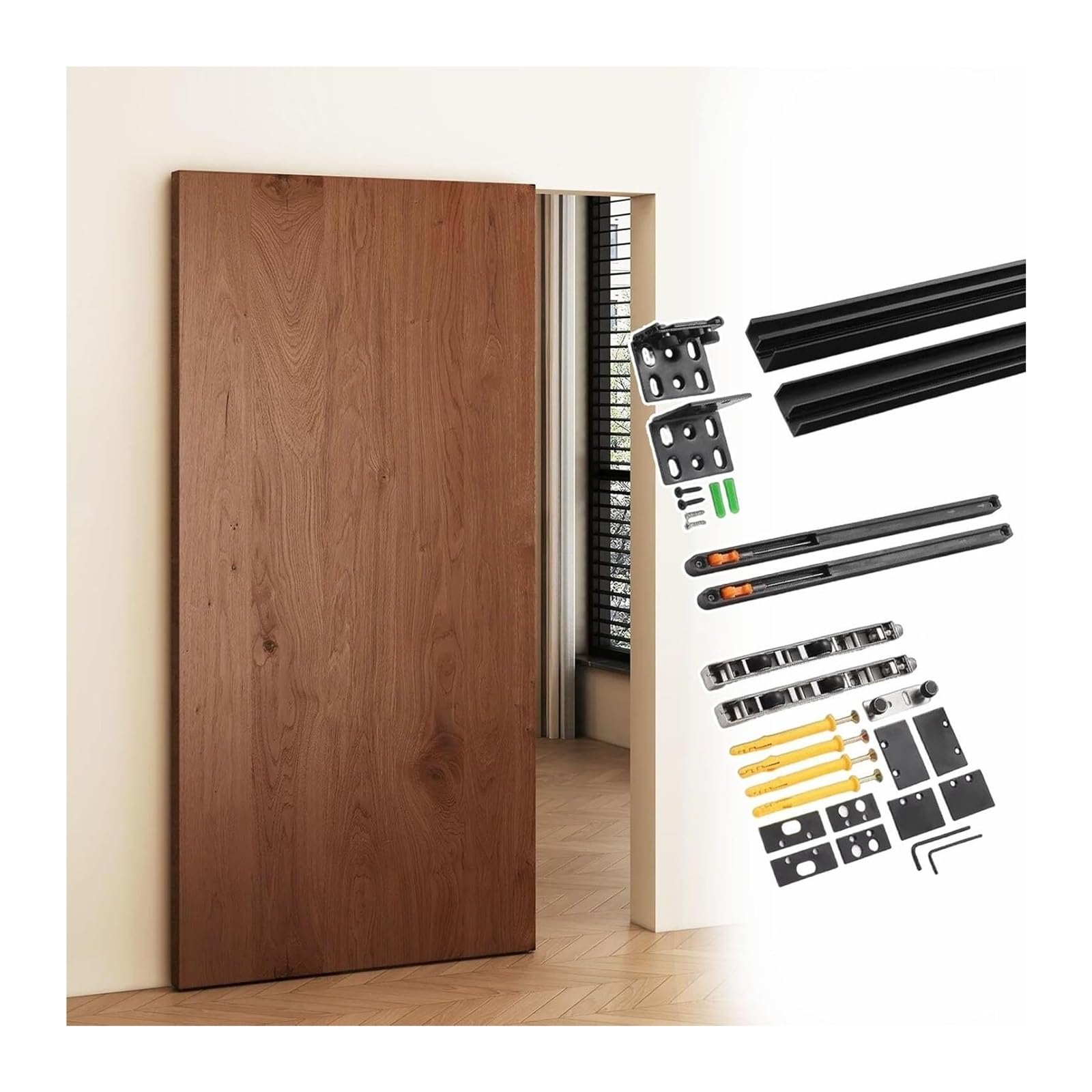 EBZFASO Sliding Door Track, Invisible Sliding Barn Door Hardware Soft Close Hidden Track Black(110cm(43.3in))