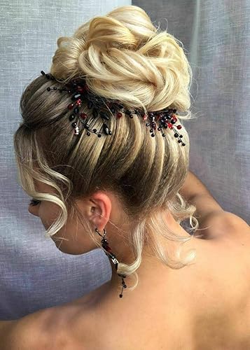 Miniatura 2 de Kercisbeauty Juego de 2 horquillas rojas para el cabello para mujer, accesorios barrocos negros para el cabello, fiesta temática de graduación,