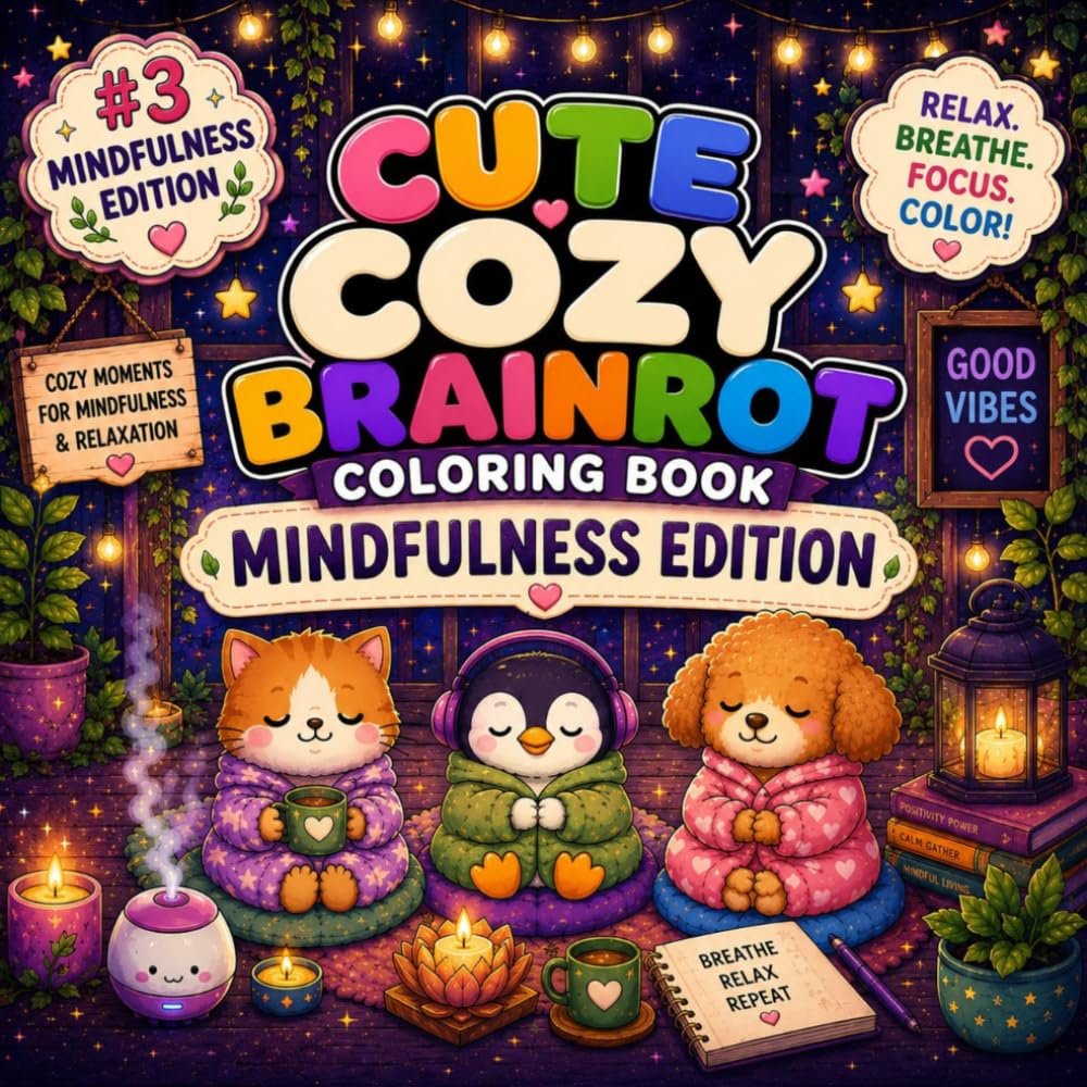 Cute Cozy Brainrot Coloring Book: Mindfulness Edition: 40 Calm & Cute Coloring Pages for Relaxation, Stress Relief and Positive Vibes