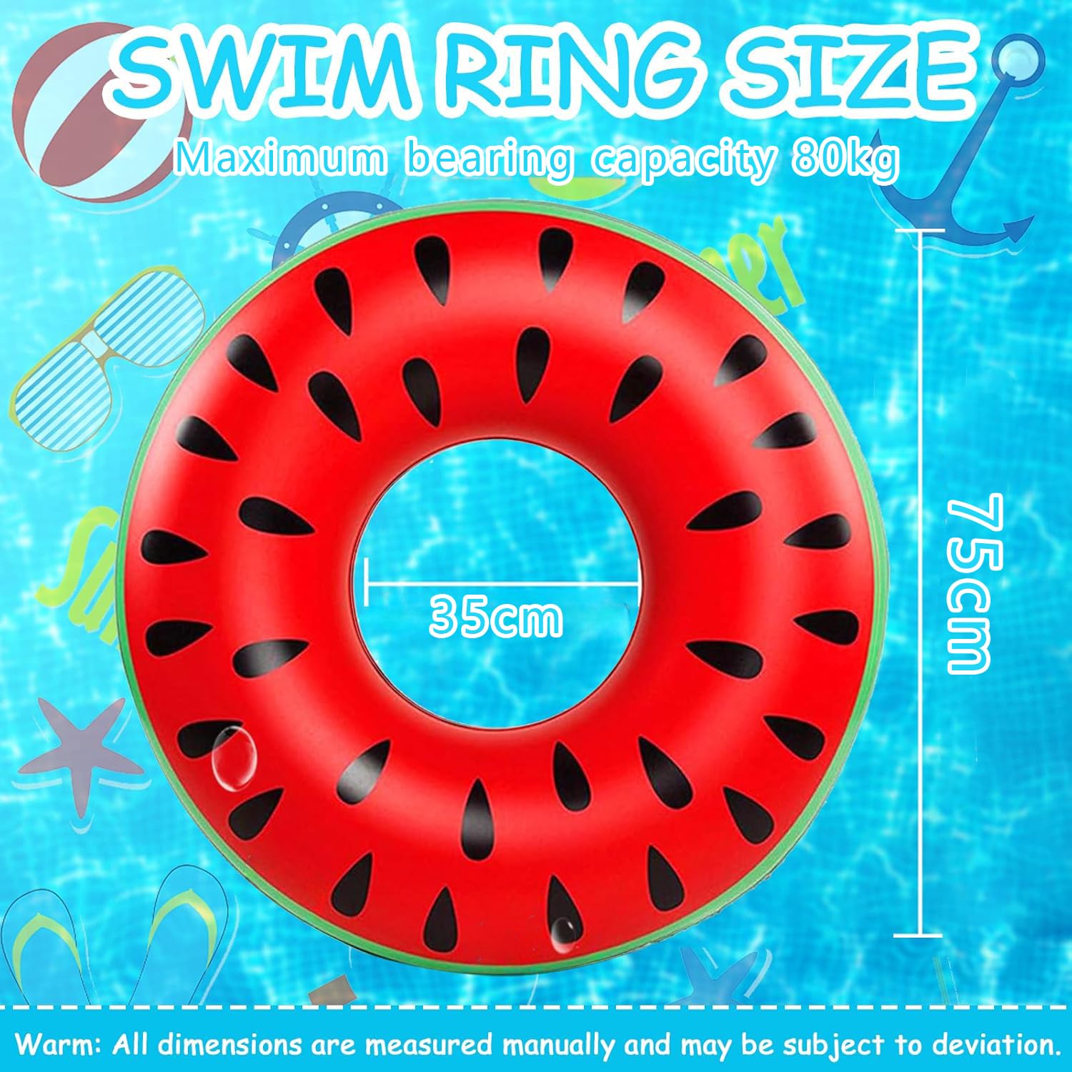 Anneaux de natation gonflables pour adultes, Anneau gonflable en caoutchouc pour la natation, Anneau en caoutchouc pour la piscine, Tube flottant pour piscine, Tube de natation en forme de pastèque - 3