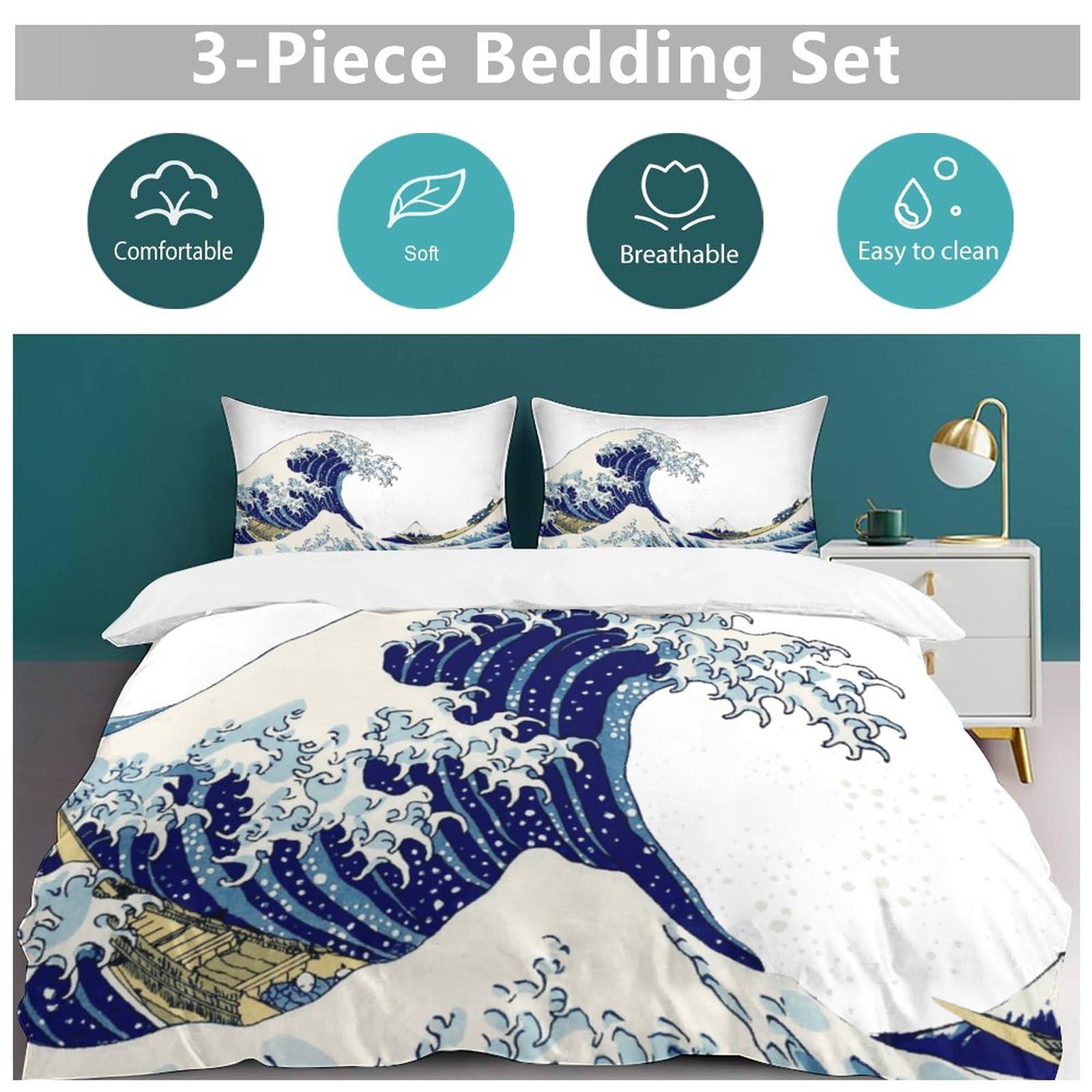 Amazon｜3点セット 神奈川沖浪裏 葛飾北斎 布団カバー 掛け布団カバー
