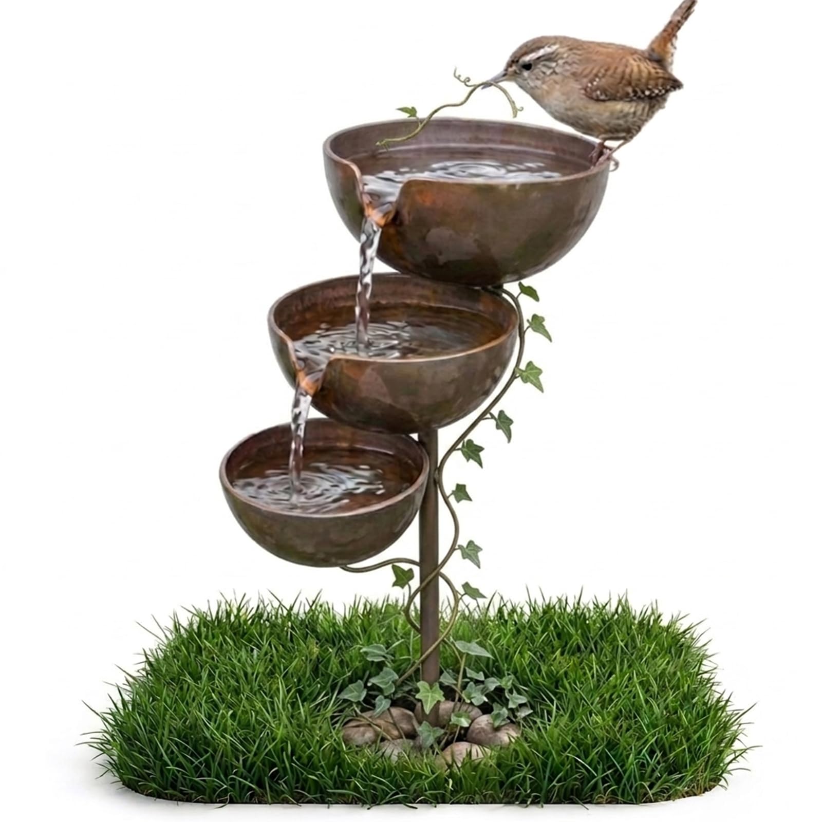Cascading Rain Catcher Bird Bath Stake, 68cm Rain Catchers for Garden with 3 Tier Cascading Water Collection, Self Filling Bird Bath for Birds, Wind-Resistant Metal Garden Ornament (1 PCS)
