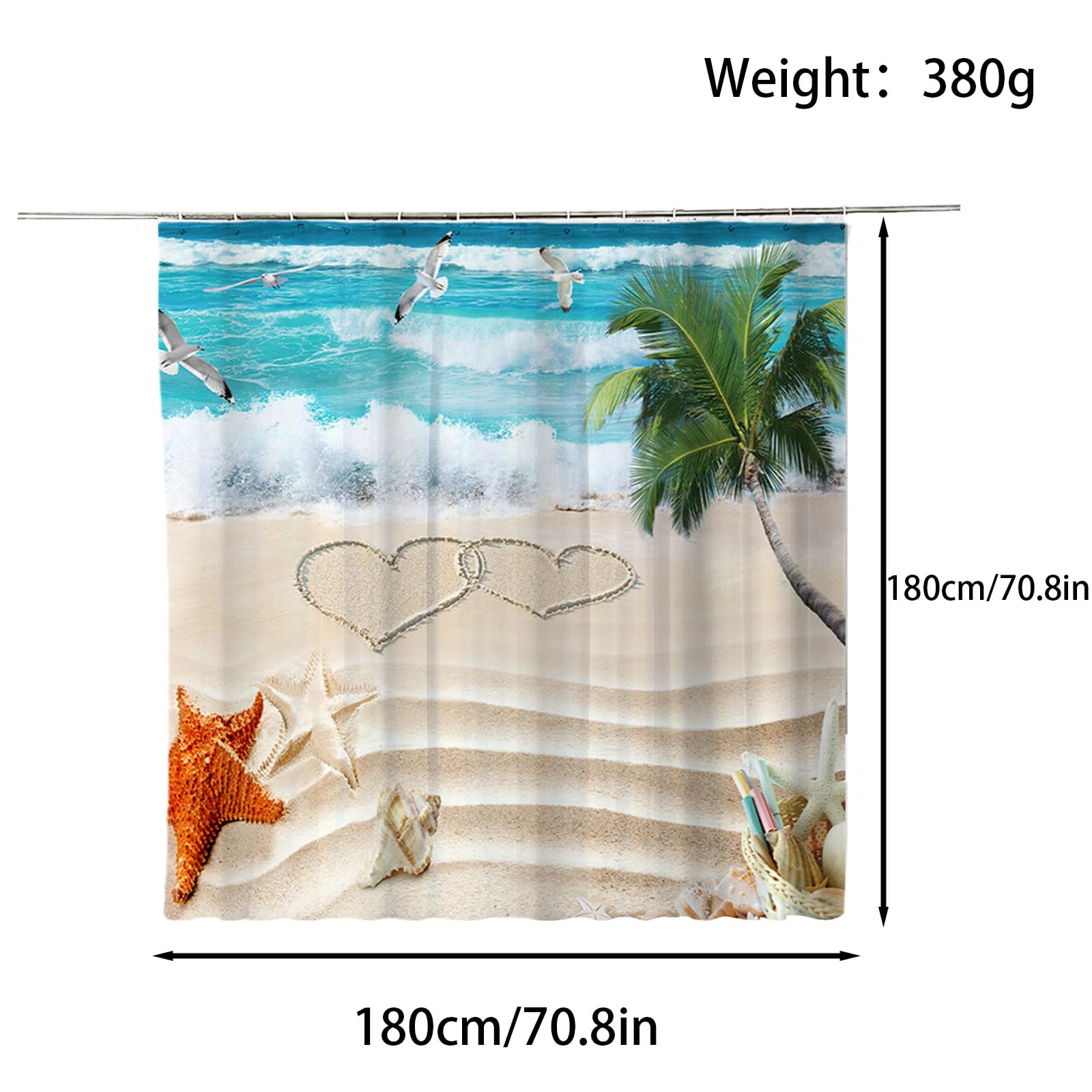 FAIRYGATE Bathroom Curtains Shower 180x180cm Water Shower Curtain for Bathroom Summer Holidays in Beach Pool Sea Wave Home Bathtubs Curtain Decoration Set including 12 Hooks B8821 - Image 2