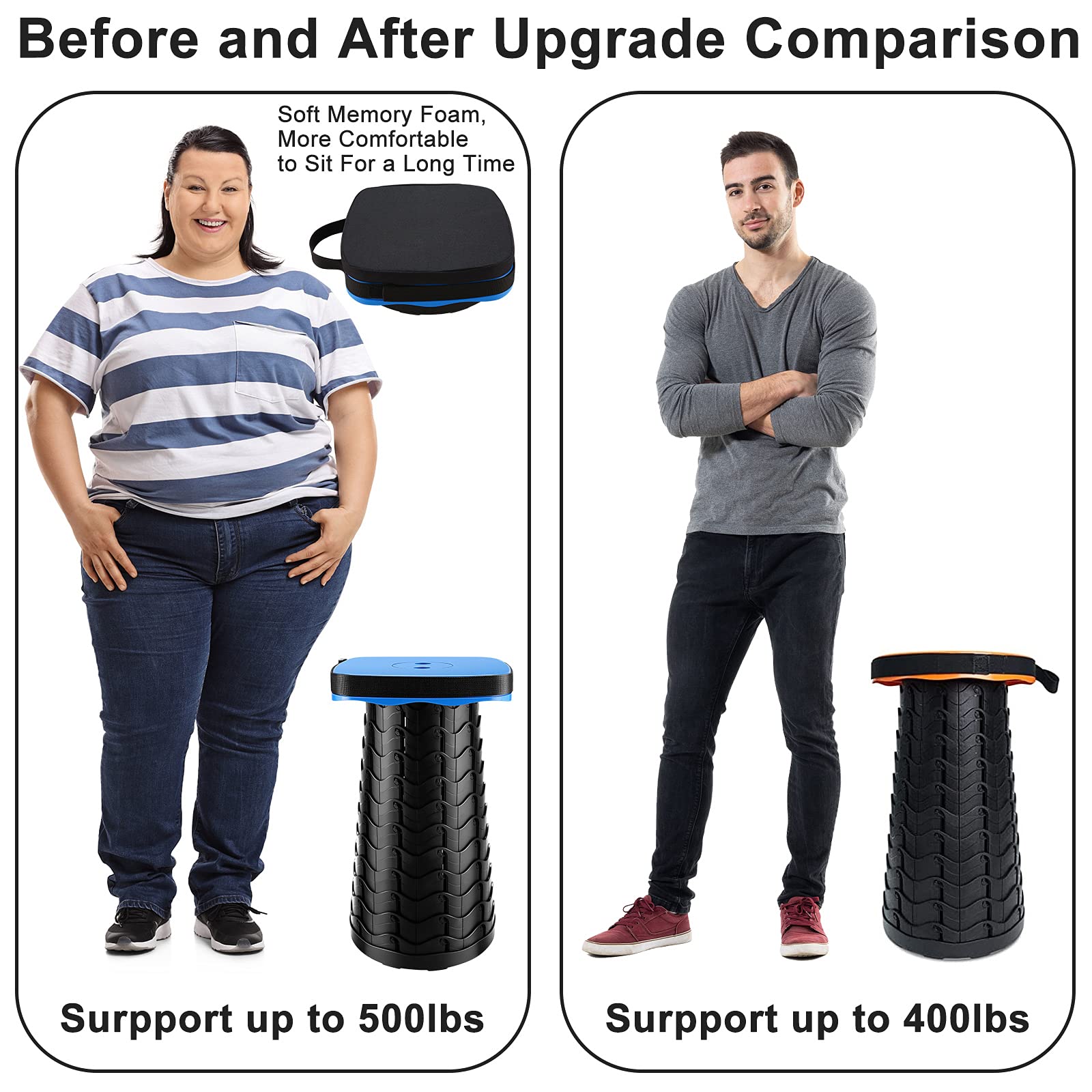 Miiuewuo Folding Portable Retractable Stool, Foldable Collapsible Telescopic Seat with 10” X 10” Cushion, Small and Lightweight Expandable Stool for Fishing Camping Outdoor Travel Garden, Load 500lbs