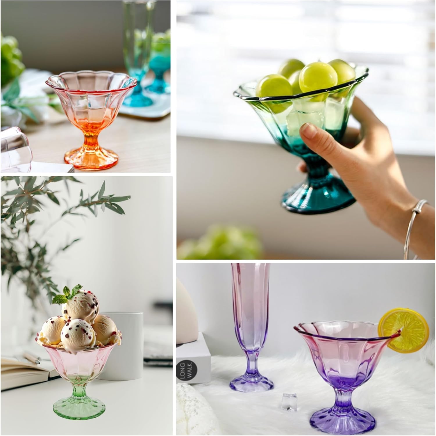 Glass Dessert Bowls 10 Oz Set of 4 Ice Cream Cups Footed Bowl Green Clear Drinking Cup for Sundae, Dessert, Candy, Fruit, Ice Cream, Snack Pudding - Image 7