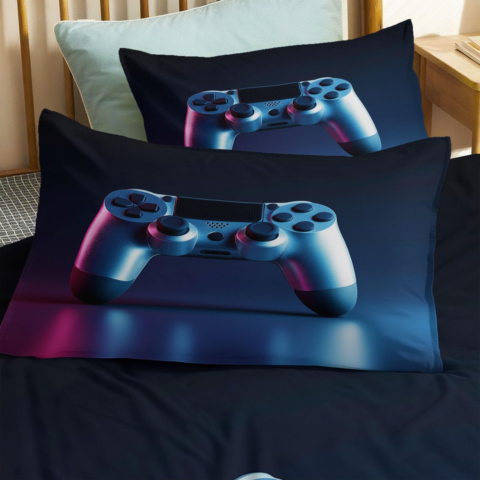 Juego de Funda Nórdica Cama 105/135 de 3 Piezas - Funda Edredon Doble Azul Oscuro Suave Reversible, Funda Nordica Neón Fantasía Moderno Mando para Adolescentes Niña Niño 180 x 220 cm