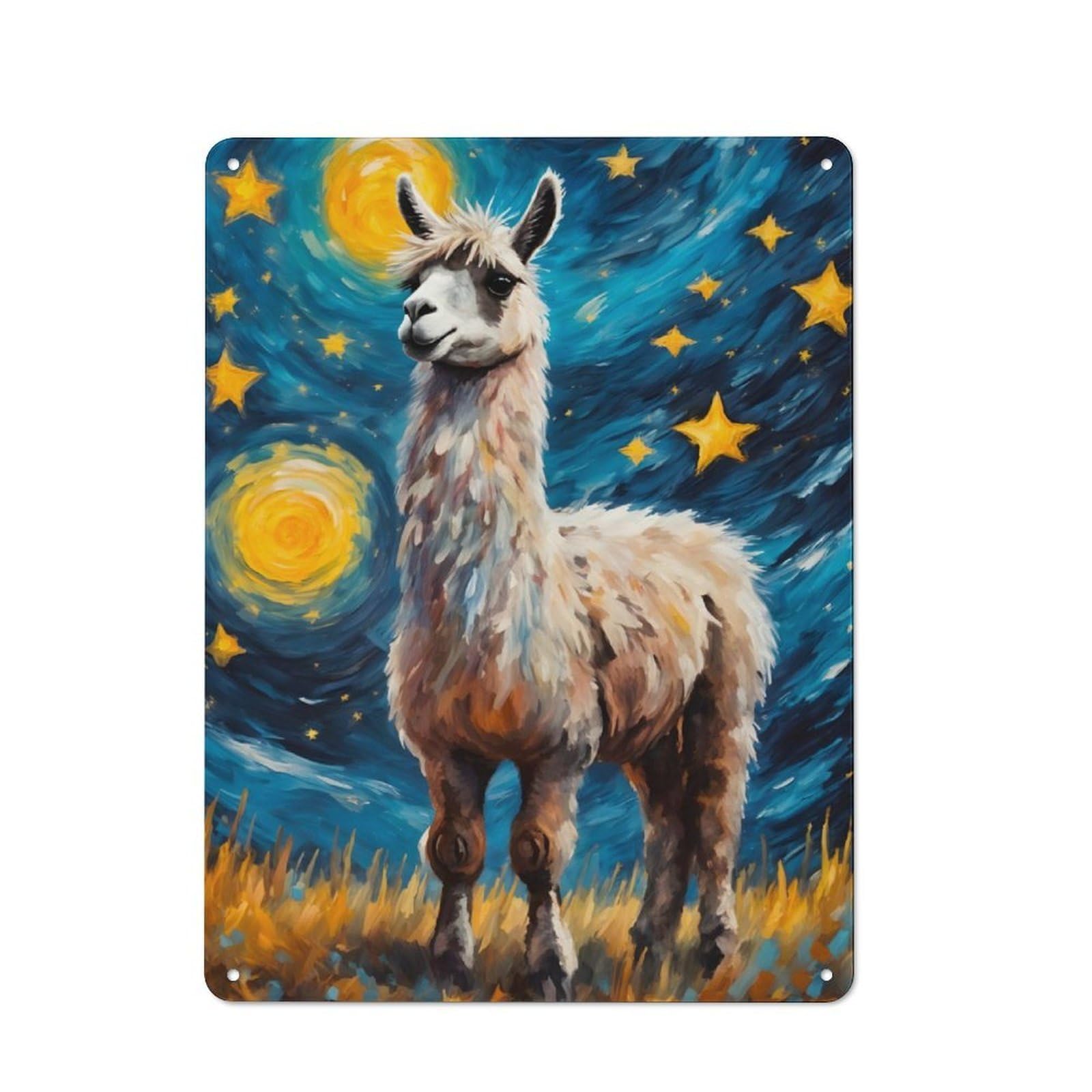 Junmoney Llama Painting Starry Night Retro Metal Wall Decor 40X30cm, Metal Sign For Pub, Home Bar, Shed Or Man Cave, For Relaxed Wall Styling