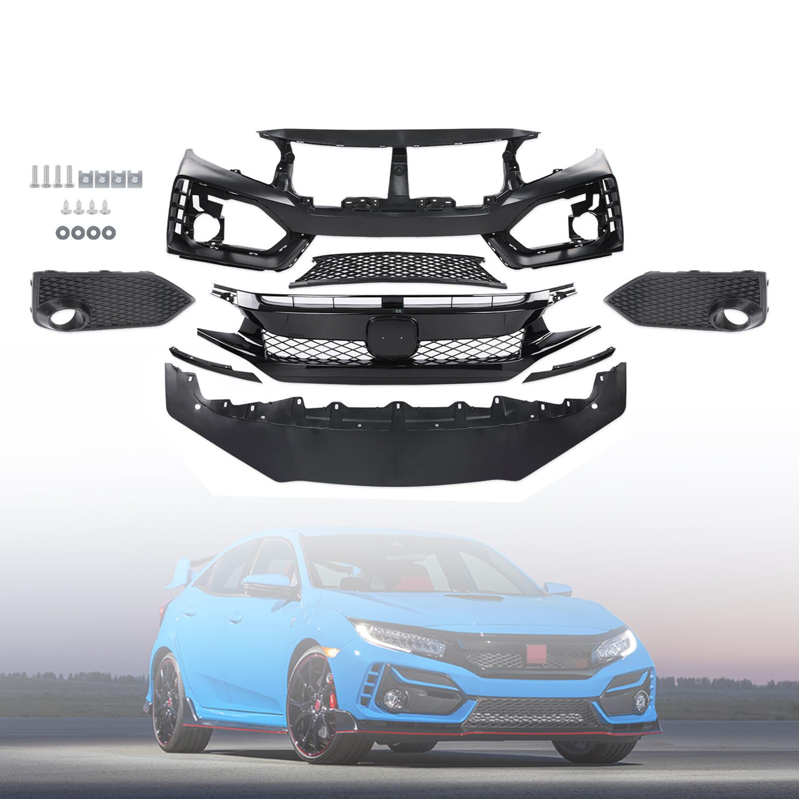 Type R Style Civic Front Bumper Cover Conversion Kit Compatible with 2016-2021 Ho-nda Civic Upgrade to Type R Style - Will not fit original Type R models