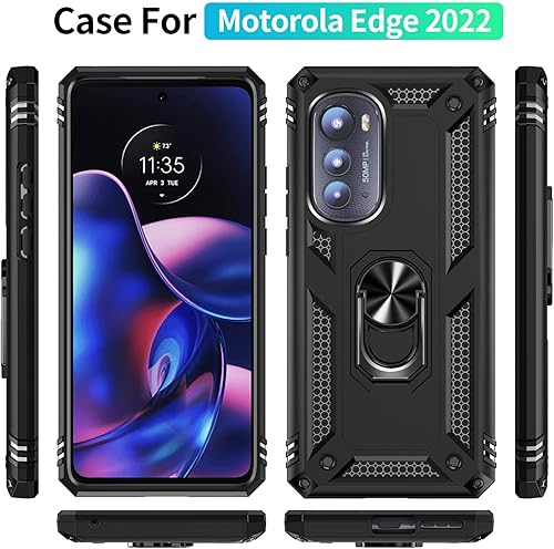 Miniatura 8 de Funda de grado militar para Moto Edge 2022, funda de metal giratorio de 360 grados, soporte de soporte, armadura, resistente a prueba de golpes,
