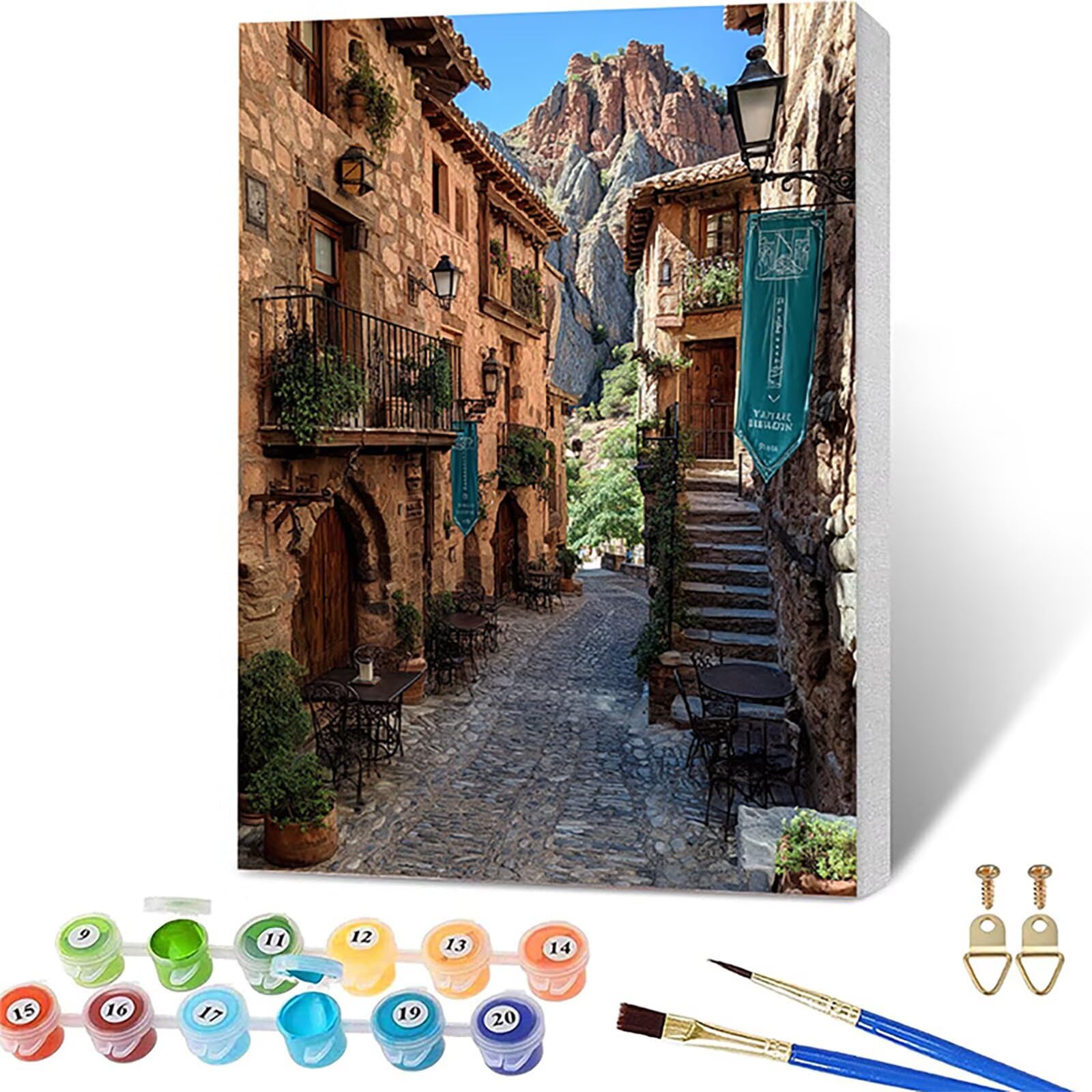 Street View Paint by Numbers for Adults with Frame, Architecture Paint by Numbers Kits, Easy Painting Kits for Adults & Beginners with Brushes and Acrylic, for Home Wall Decor, Gifts, 40x54in W-6671