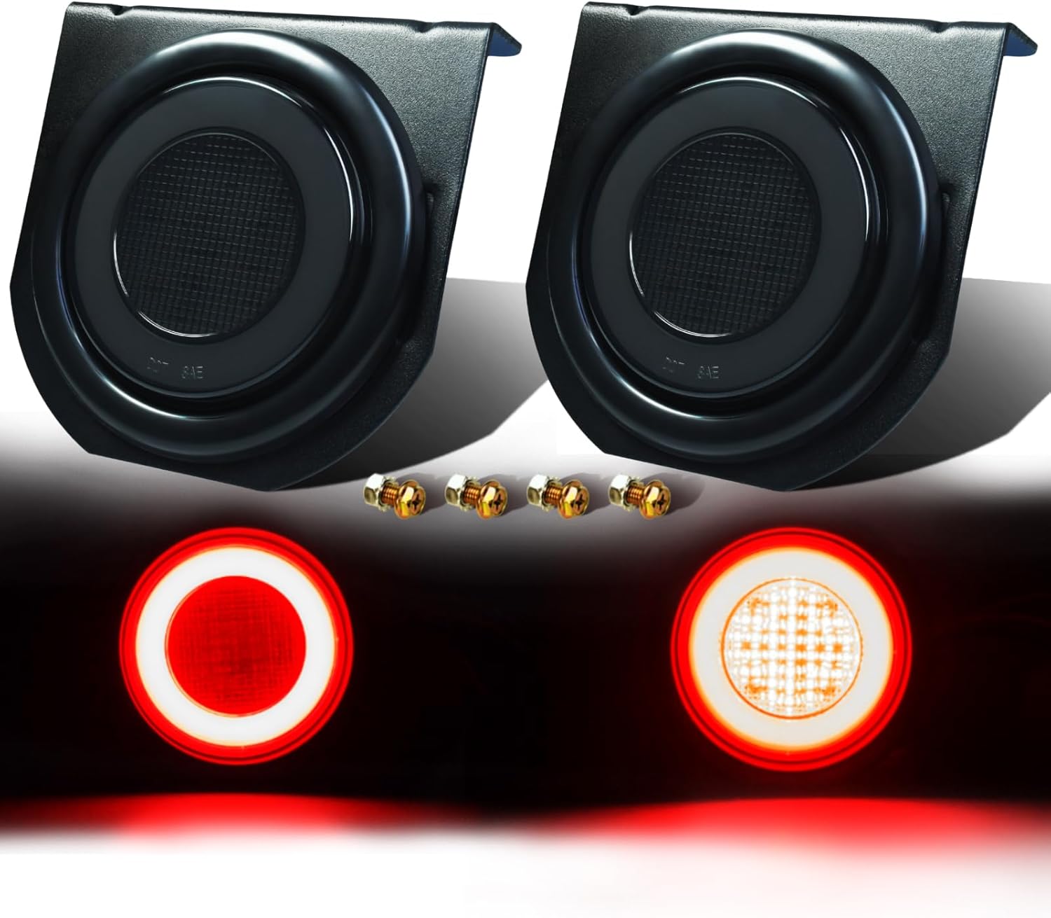 Smoked Lens 4 Inch Round Red LED 2Pcs Trailer Tail Halo Lights Brake Stop Turn Light w/Mounting Brackets with flush Mount Grommets Plugs,Waterproof IP67 DC 12V