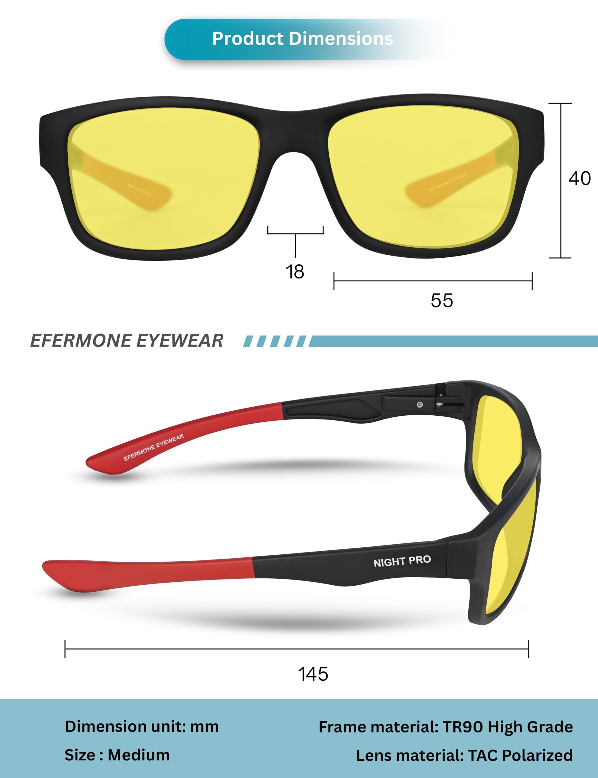 EFERMONE® Night Driving Glasses Polarized for Men and Women 100% UV Protection Outdoor Travelling Sports Bikes Cars Driving and Hiking (Pola-Club Edition) (NIGHT YELLOW) 1