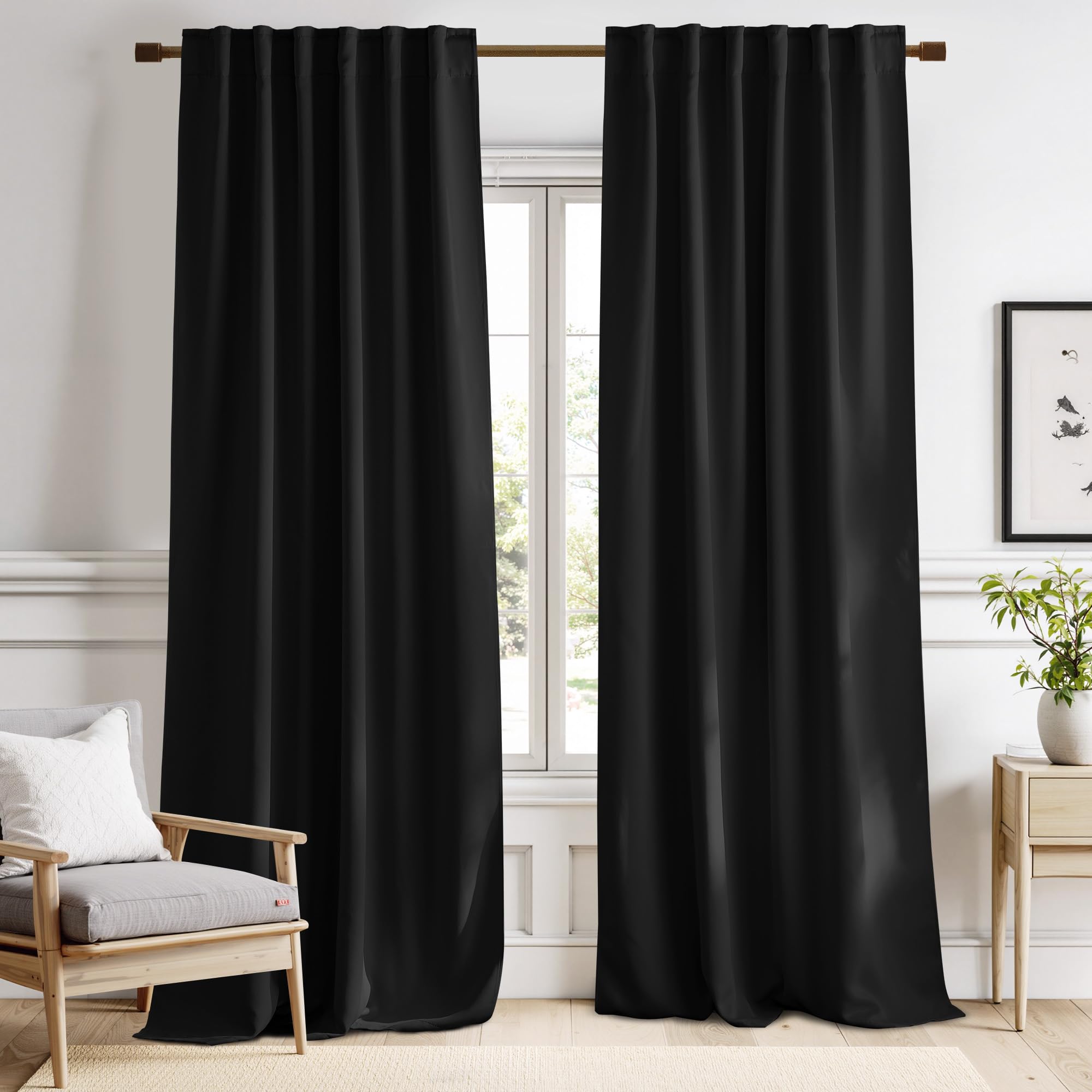 NICETOWN Halloween Blackout Curtains Drapes - (Black Color) W52 x L120, 2 Panels, Blackout Draperies Window Treatment for Large Window
