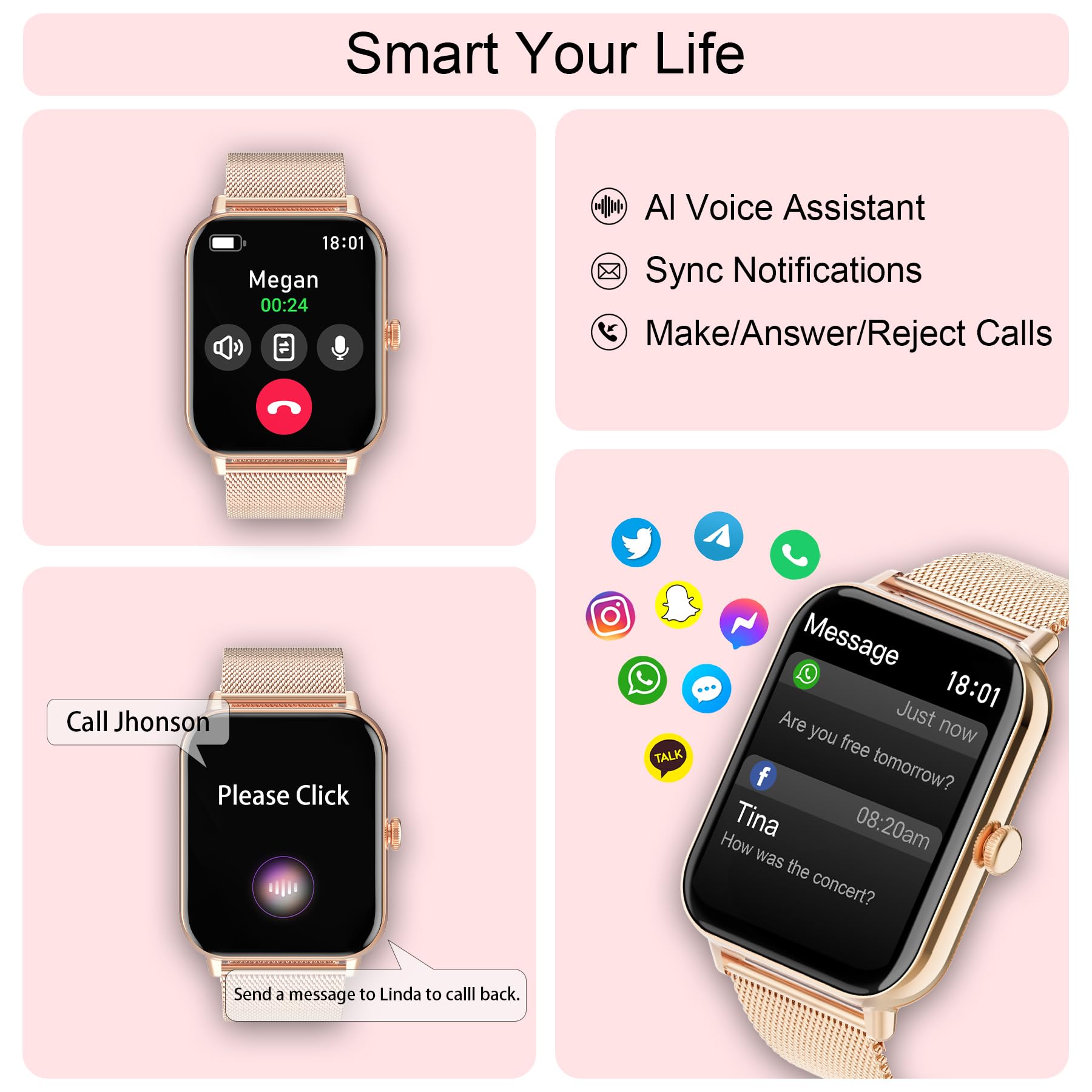 Betatree Smartwatch Donna Uomo con Chiamate e Notifiche Whatsapp, 1,85" Orologio Digitale Fitness Contapassi,120+ modalità Sportivo Smart Watch con Monitor Sonno/Cardiofrequenzimetro per iOS Android