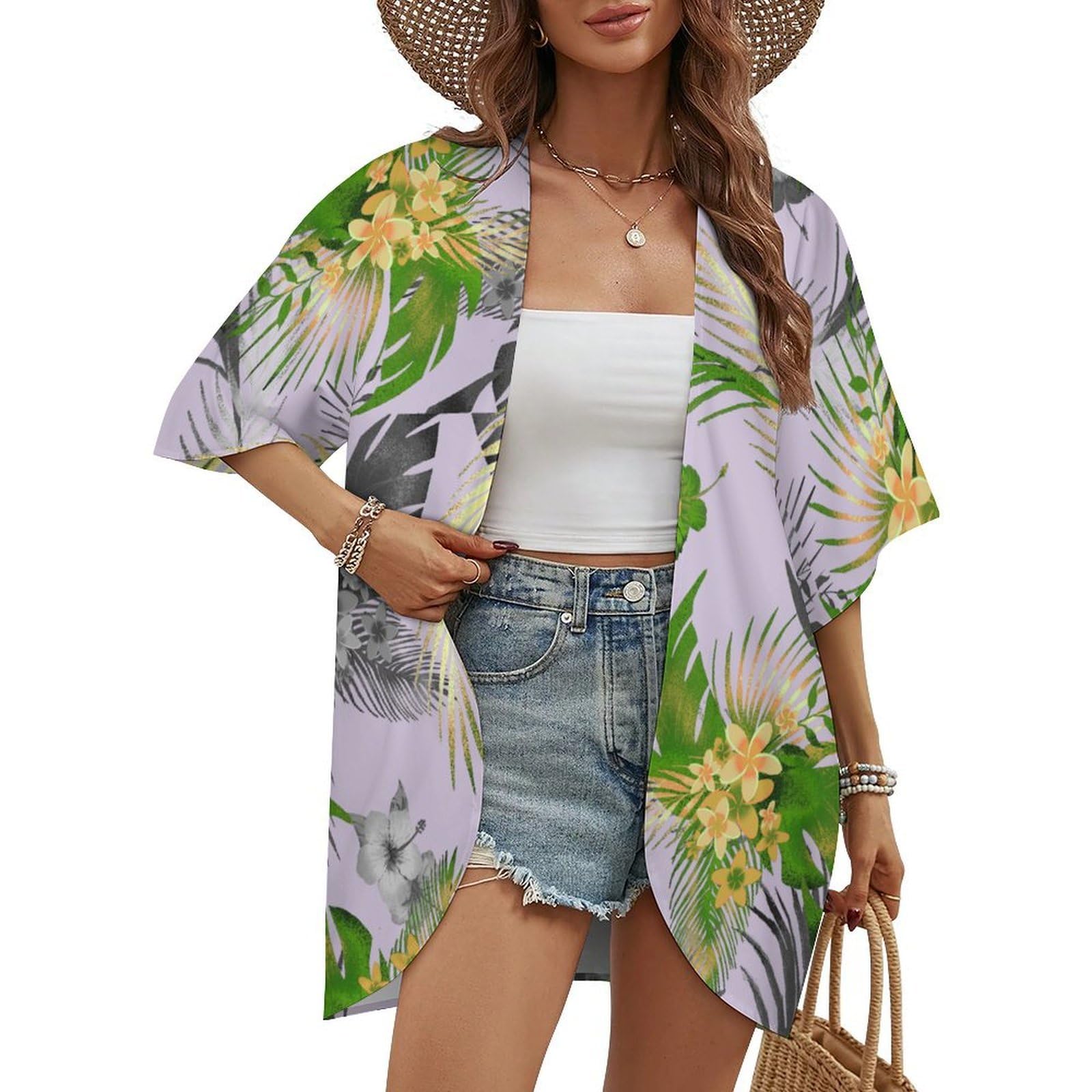 LIZALIG Womens Kimono Cardigans Beach Cover ups Swimwear Puff Sleeve Loose Casual Beach Cover Summer Tops
