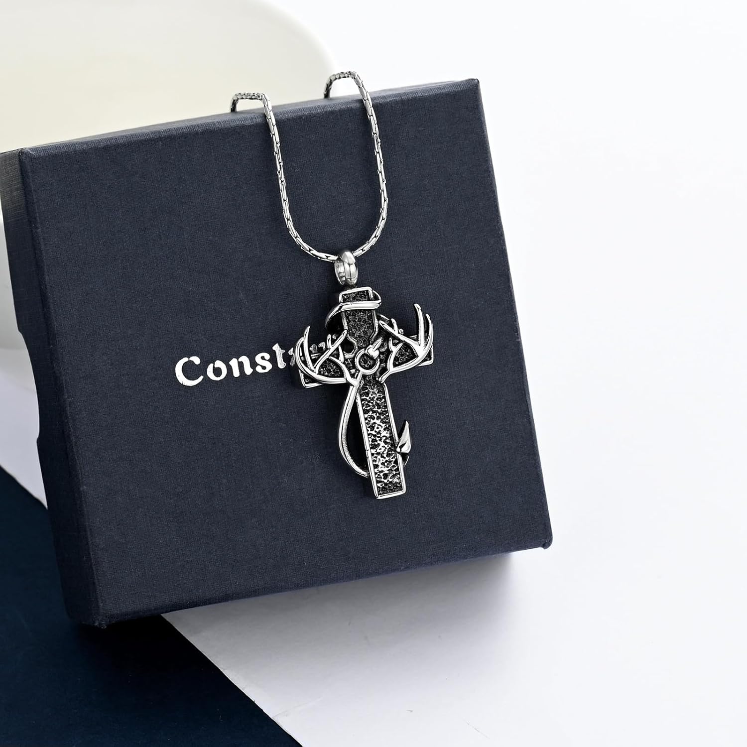 constantlife Cross Urn Necklace for Ashes for Women Men Fish Hook Memorial Pendant Deer Antler Cremation Jewelry Human Pet Ashes Holder Keepsake - Image 3