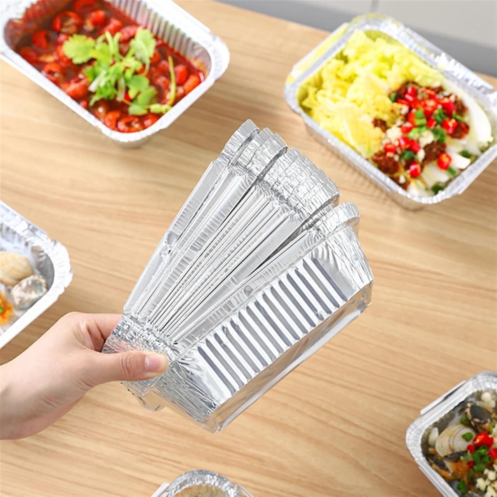 Bandejas for hornear de papel de aluminio, 50 unidades, bandeja de papel de aluminio, recipiente for alimentos grueso, bandeja for barbacoa, herramienta for cocinar y hornear en la cocina.(600ml)