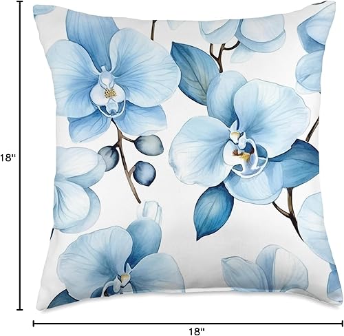 Miniatura 4 de Aesthetic Pattern Orchid Flower For Women Lindo patrón de orquídea azul bebé, cojín de 18 x 18 pulgadas, multicolor