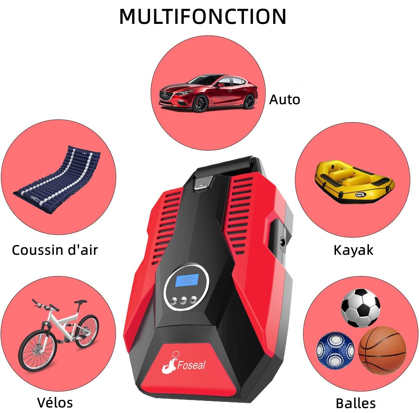 LEPESFON Gonfleur Pneus Voiture Sans Fil - Mini Compresseur Portable 4000mAh LED Affichage Numérique