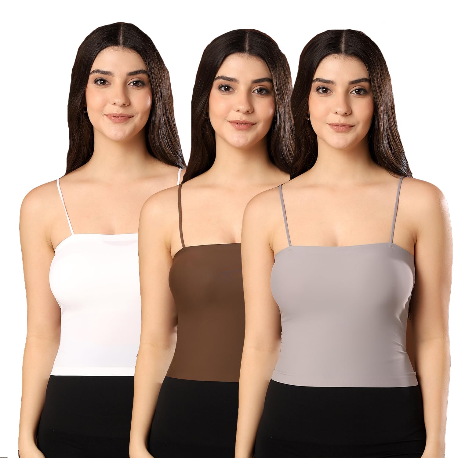 Women Pack of 3 Light Padded Camisole Spaghetti Strap Seamless Bralette (Removable Pads) Stretchy Wire Free Cami Tank Top-image-32