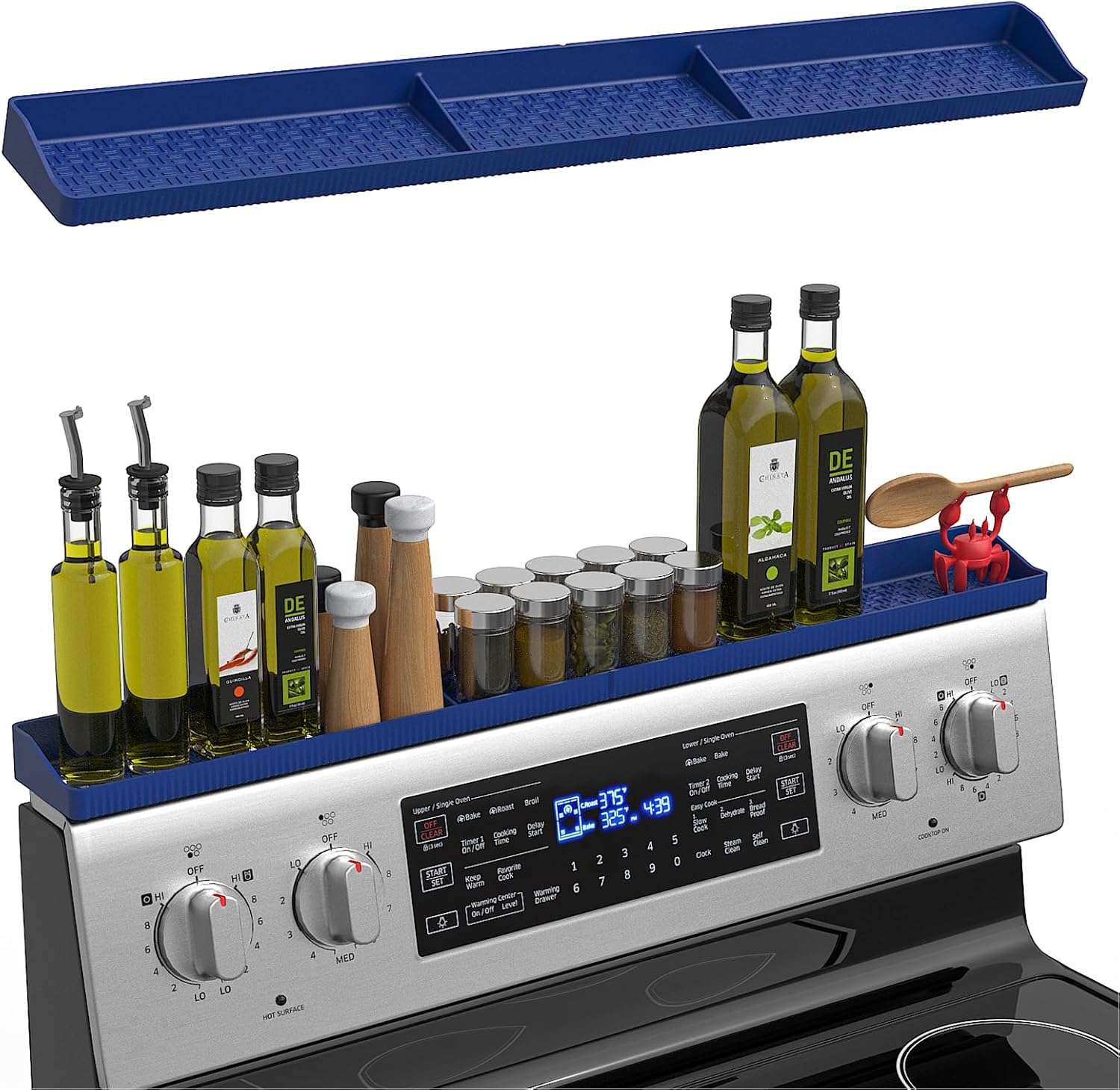 Stove Top Shelf 30Inch-Silicone Material Magnetic Shelf for Stove-Navy Blue