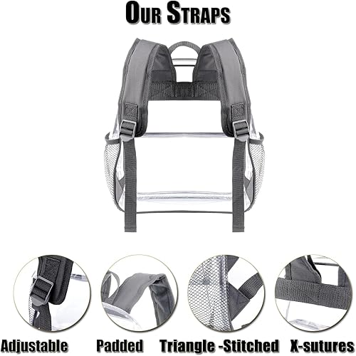 Miniatura 5 de Mini mochila transparente aprobada por el estadio de 12 x 6 x 12 pulgadas, mochila pequeña transparente transparente para estadio, Negro, 12In Mini