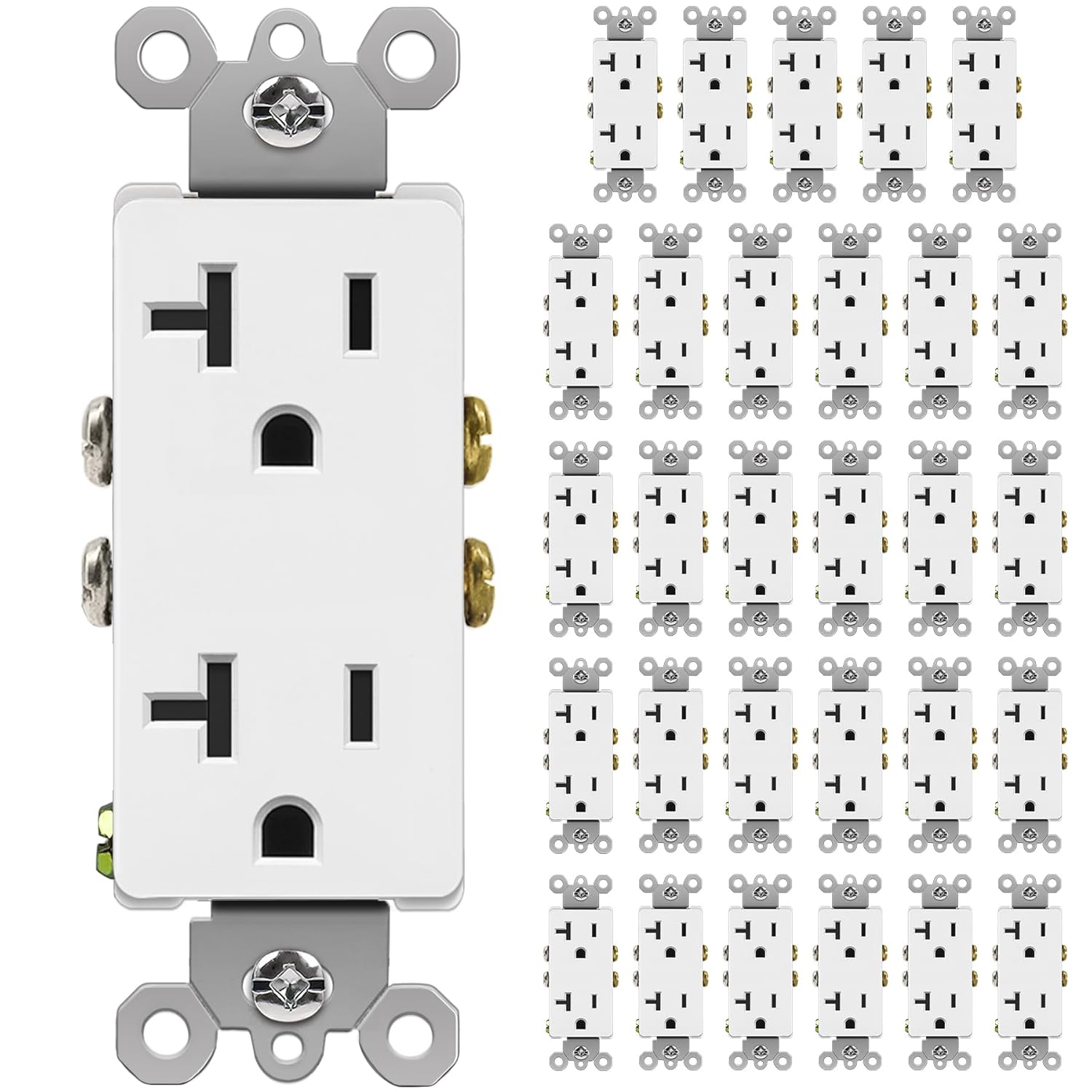 BESTTEN 20 Pack 15 Amp Decor Electrical Wall Outlet Receptacle, Non-Tamper-Resistant, 15A/125V/1875W, for Residential and Commercial Use, UL Listed, White