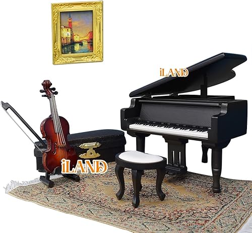 Miniatura 5 de iLAND Accesorios para casa de muñecas en miniatura de piano y violín en miniatura a escala 112, regalo romántico para músicos, melodía atemporal El