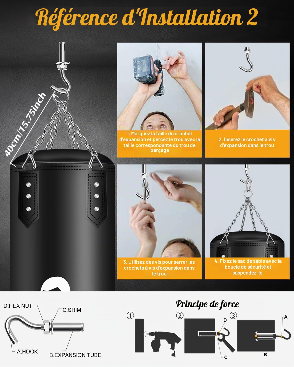 NZQXJXZ Non remplie Sac de Boxe Adulte, 120cm Sac de Boxe à Suspendre avec Une Gamme complète d'accessoires, Sac en Cuir Microfibre pour l'entraînement Kickboxing Fitness MMA Grappling Muay Thai