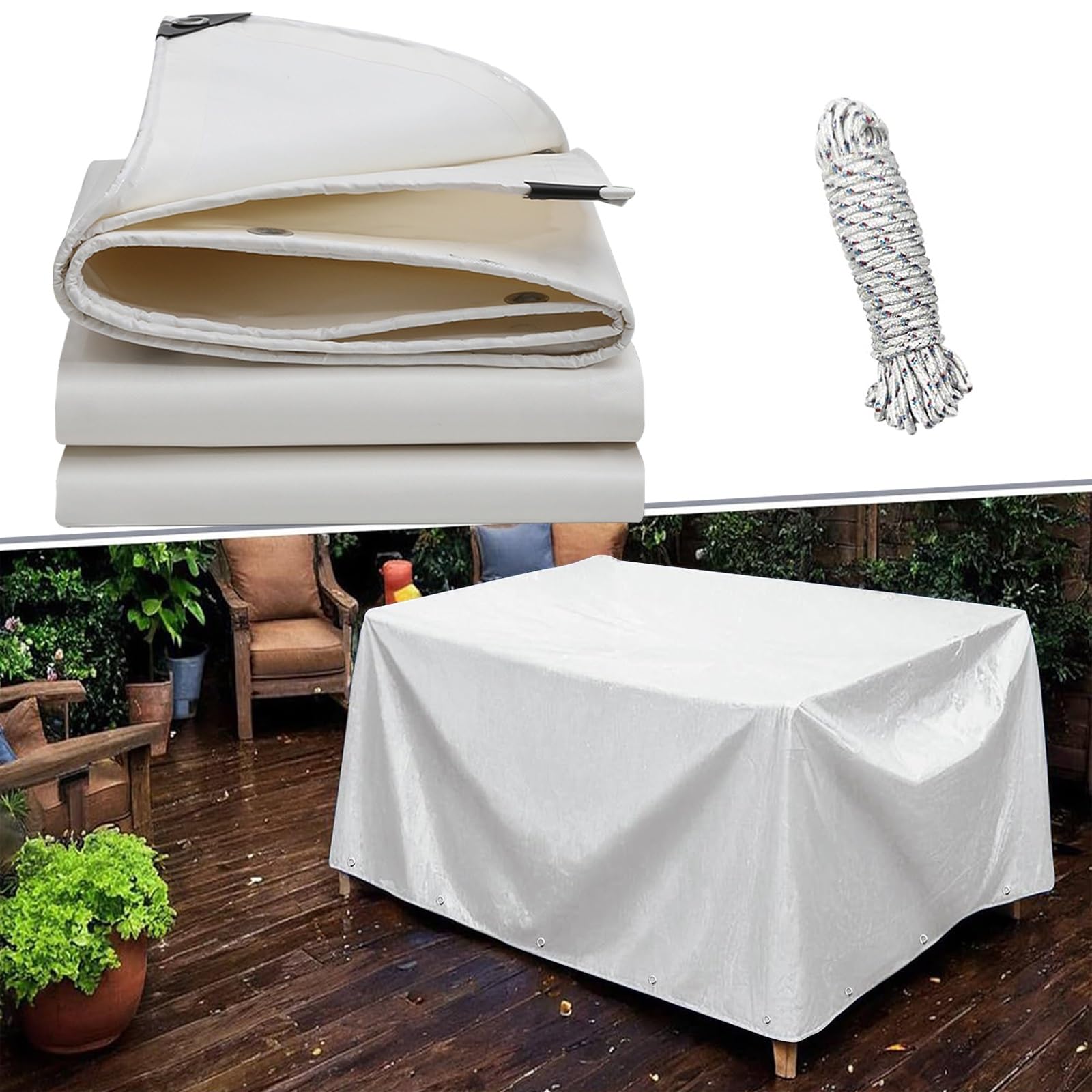 Toldo Reforzado Lona Impermeable Exterior 2.5 x 3.6 m 500 G/M², Impermeable y Al Desgarro, con Ojales Lona de Tienda de Campaña para Muebles, Piscina, Jardín, Blanco