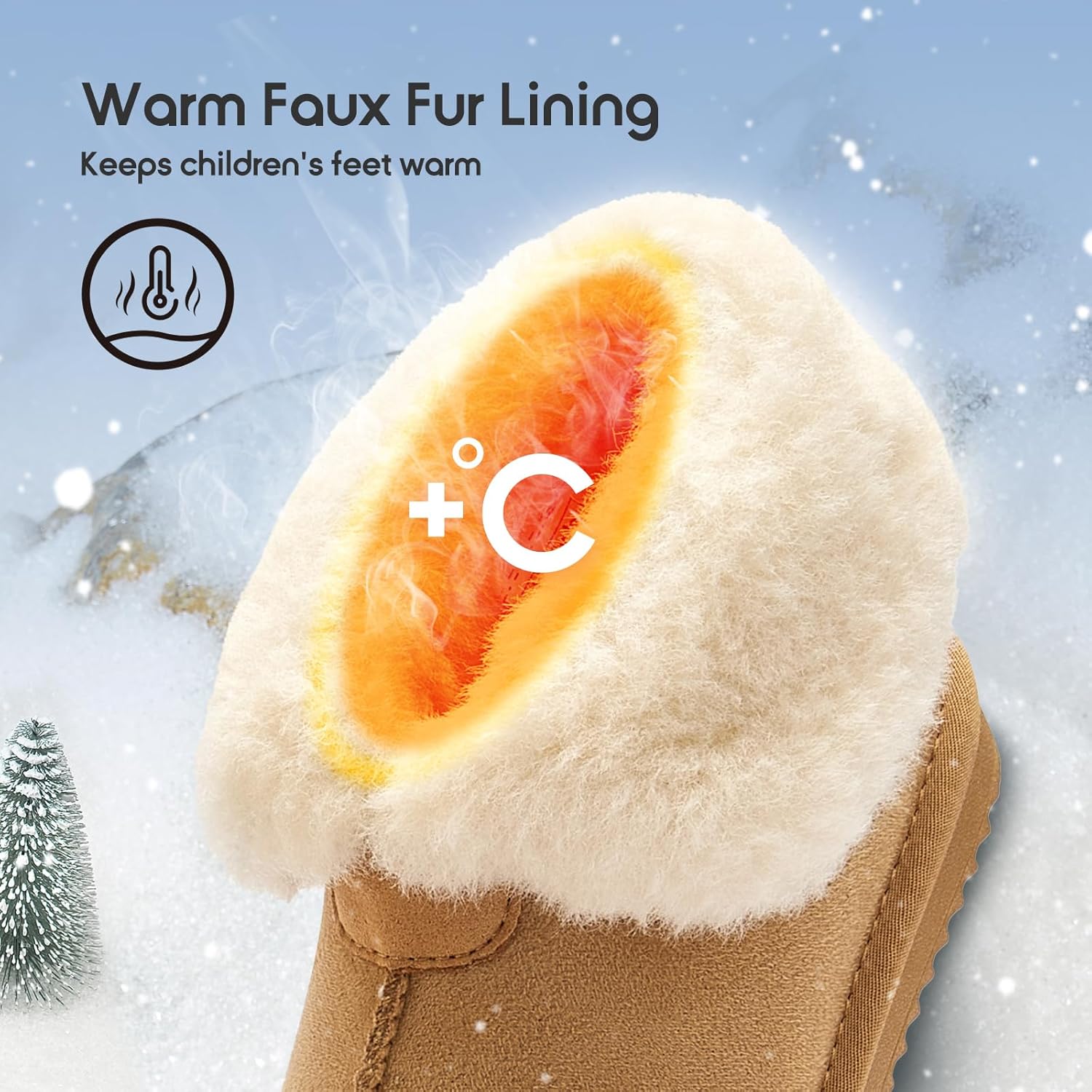Balabala Girls Snow Boots Girls Non-slip Winter Boots Kids Warm Ankle Winter Shoes Short Faux Fur Suede Mini Snow Boot