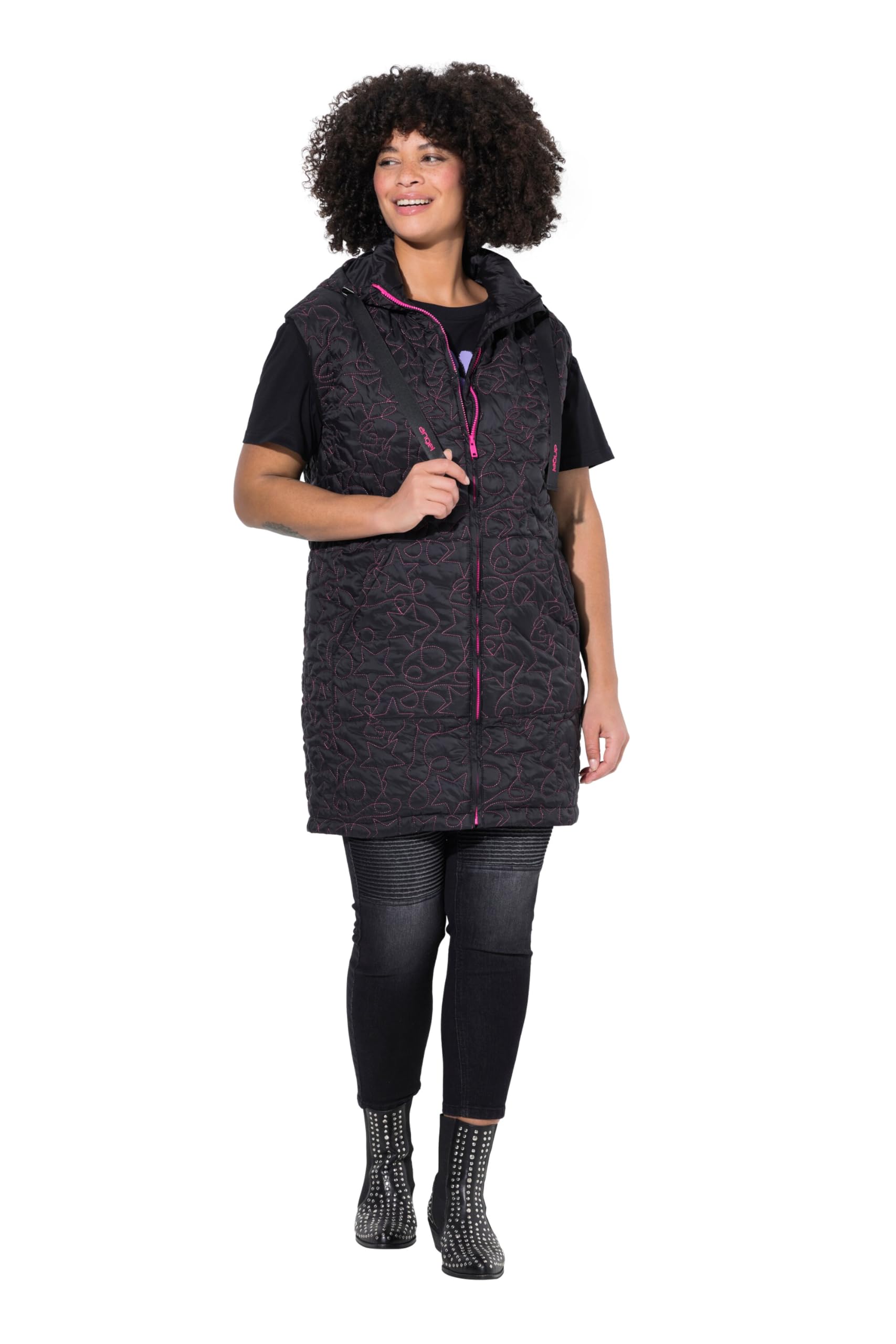 Angel of Style Damen große Größen Übergrößen Plus Size Long-Steppweste, Sternenmuster 839547