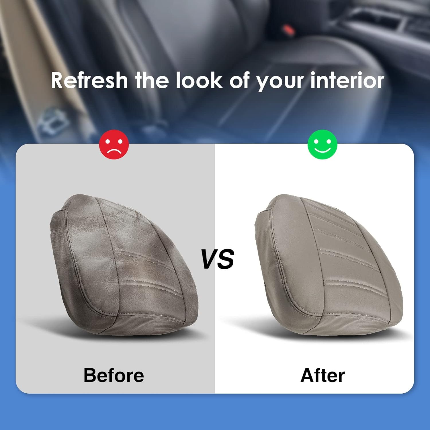 A-Premium Driver Bottom Synthetic Leather Seat Cover Wheat Gray Compatible with Hummer H2 2003 2004 2005 2006 2007 Front Driver Side