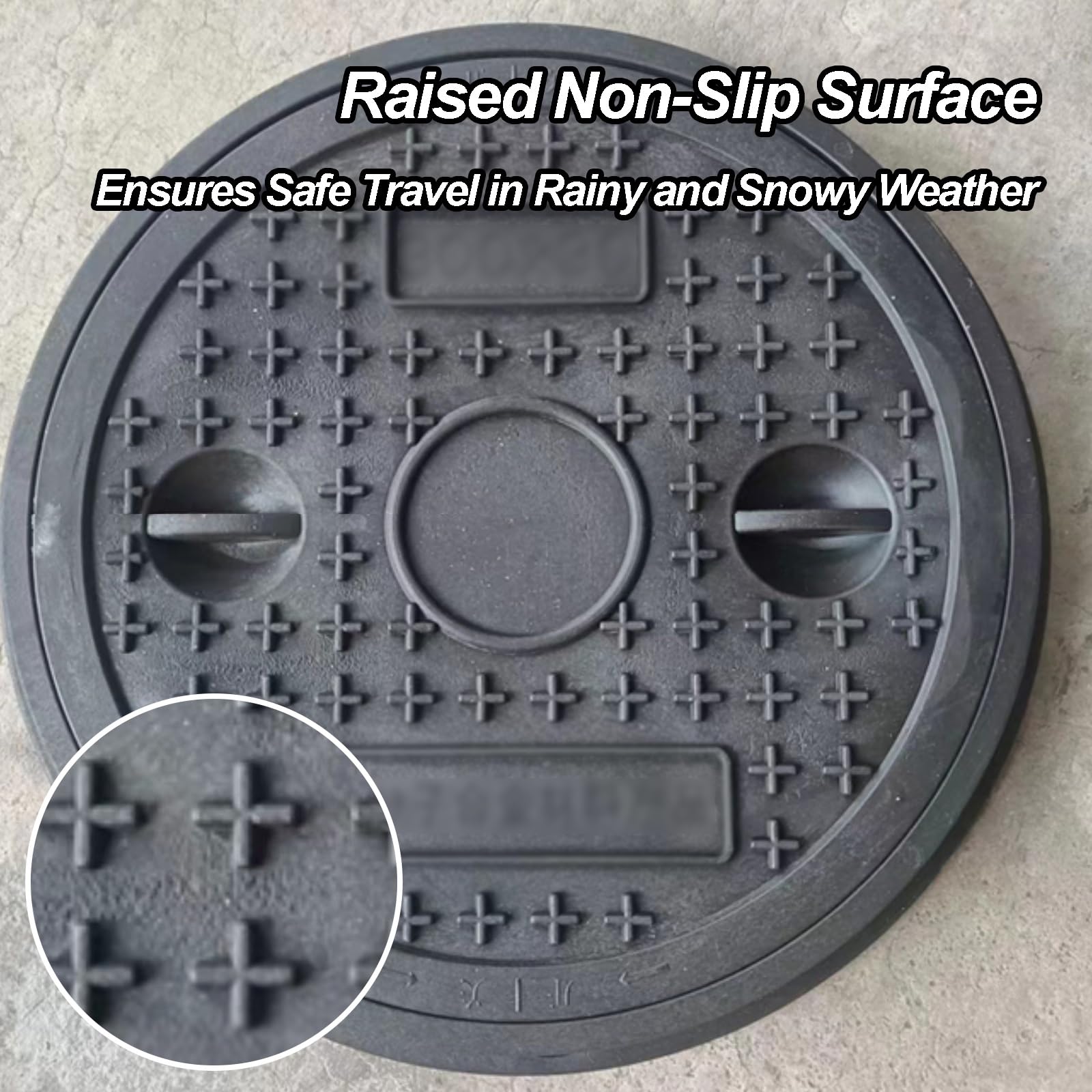 Tapa para Arqueta de Registro Redonda de 30cm con Marco Antideslizante Tapa Sumidero Terraza con Asas Laterales Dobles para Drenaje Pluvial y Tanque Séptico