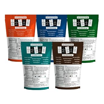 B&B Organics Mixed Millet Combo of 5 (Little, Kodo, Foxtail, Barnyard & Browntop Millet) - Each 250 g/ 2.75 lbs