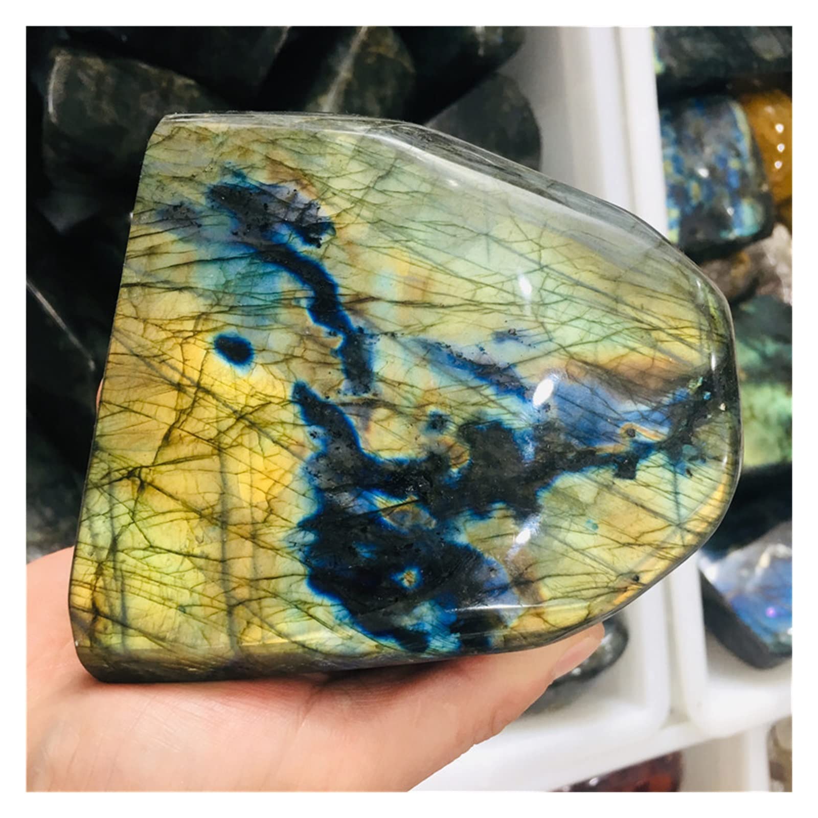 Feng Shui Decorate 100-3kg Natural Labradorite Free Form Stone Shining Labrador Feldspar Stand Stone Recovery Improve The Atmosphere At Home Supplies Natural Aura Gathers Energy Recovery Stone Possess