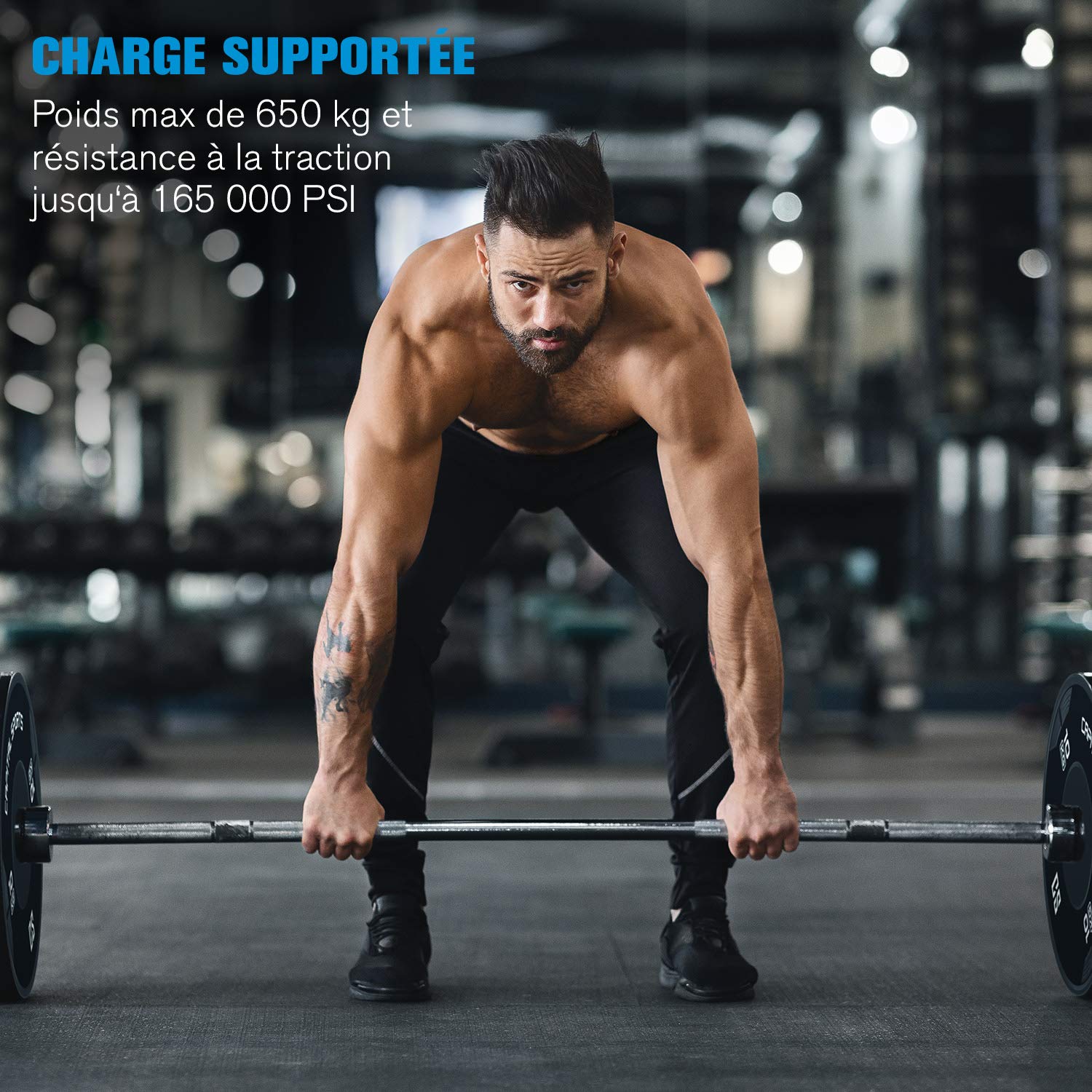 CAPITAL SPORTS Hybrid Men Pro, Men ECO ou Women - Haltère Long Hybride Professionnel, Barre Olympique, 201 ou 220 cm, 15 ou 20 kg, Support :50 mm Ø, Charge Maxi :650 ou 910 kg, Acier, Argent