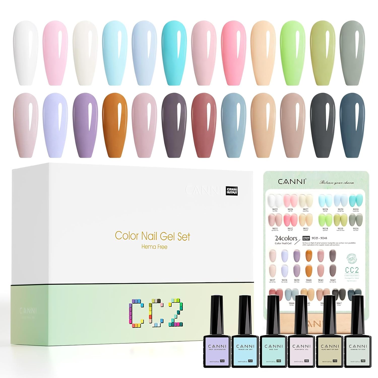 CANNI CC1 30Pcs 9ML Gel Nail Polish Set, Black Hot Pink Green Yellow Purple Blue Gel Polish Kit Soak Off LED UV Nail Art Starter Manicure Salon DIY at Home