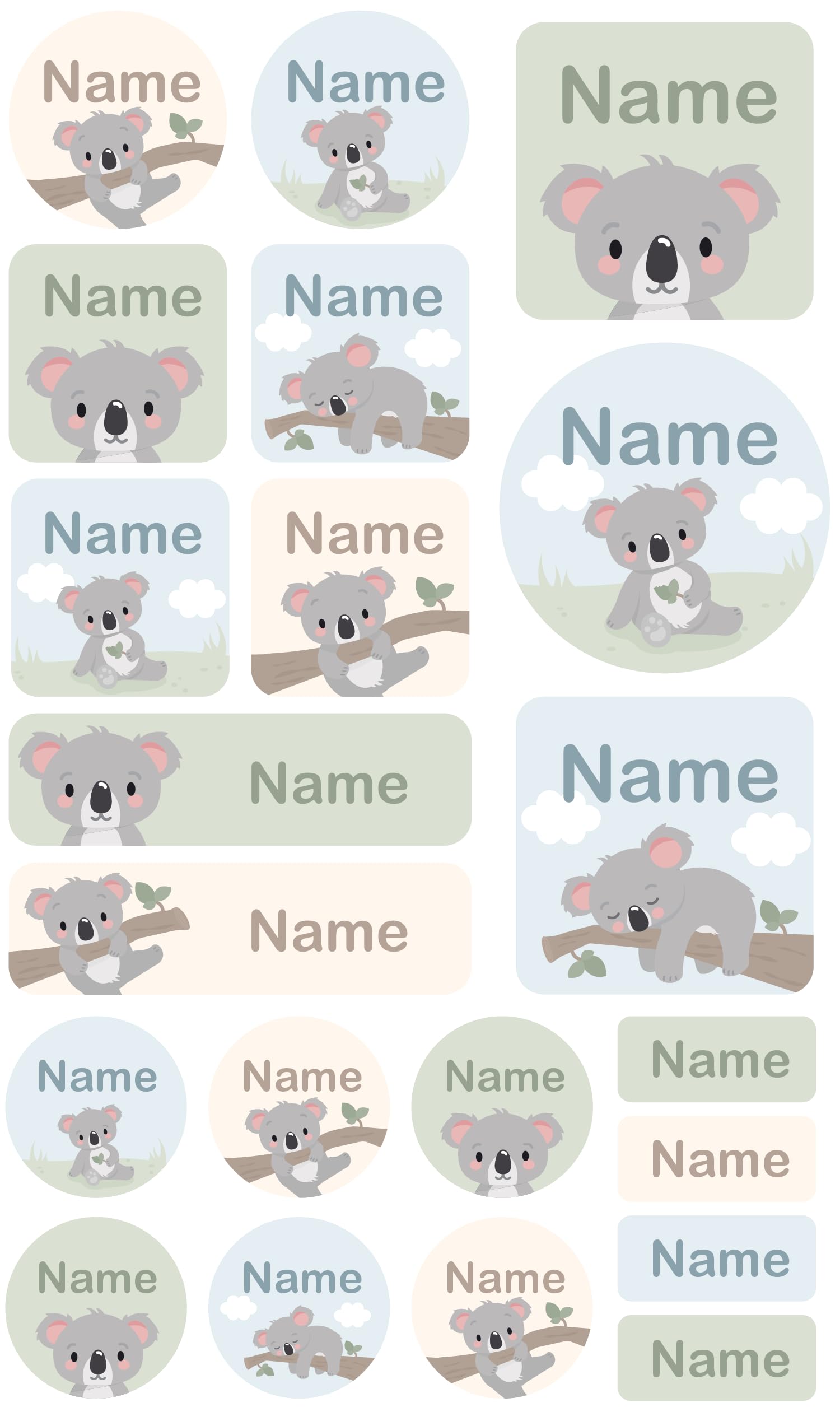 My Nametags® 21 Maxi Sticker Set to Label Big Items | No-Iron Waterproof Name Labels in Various Shapes & Sizes | Fun Large Stickers for School, Nursery & Kindergarten (111. Koala)