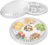 20 Pcs Compartment Trays with Lids, 32 cm/12.6 inch Round Nibbles Platters with 6 Grids, Snacks Sectioned Platter Trays with Lid, Plastic Section Platters for Serving Nibbles Snacks