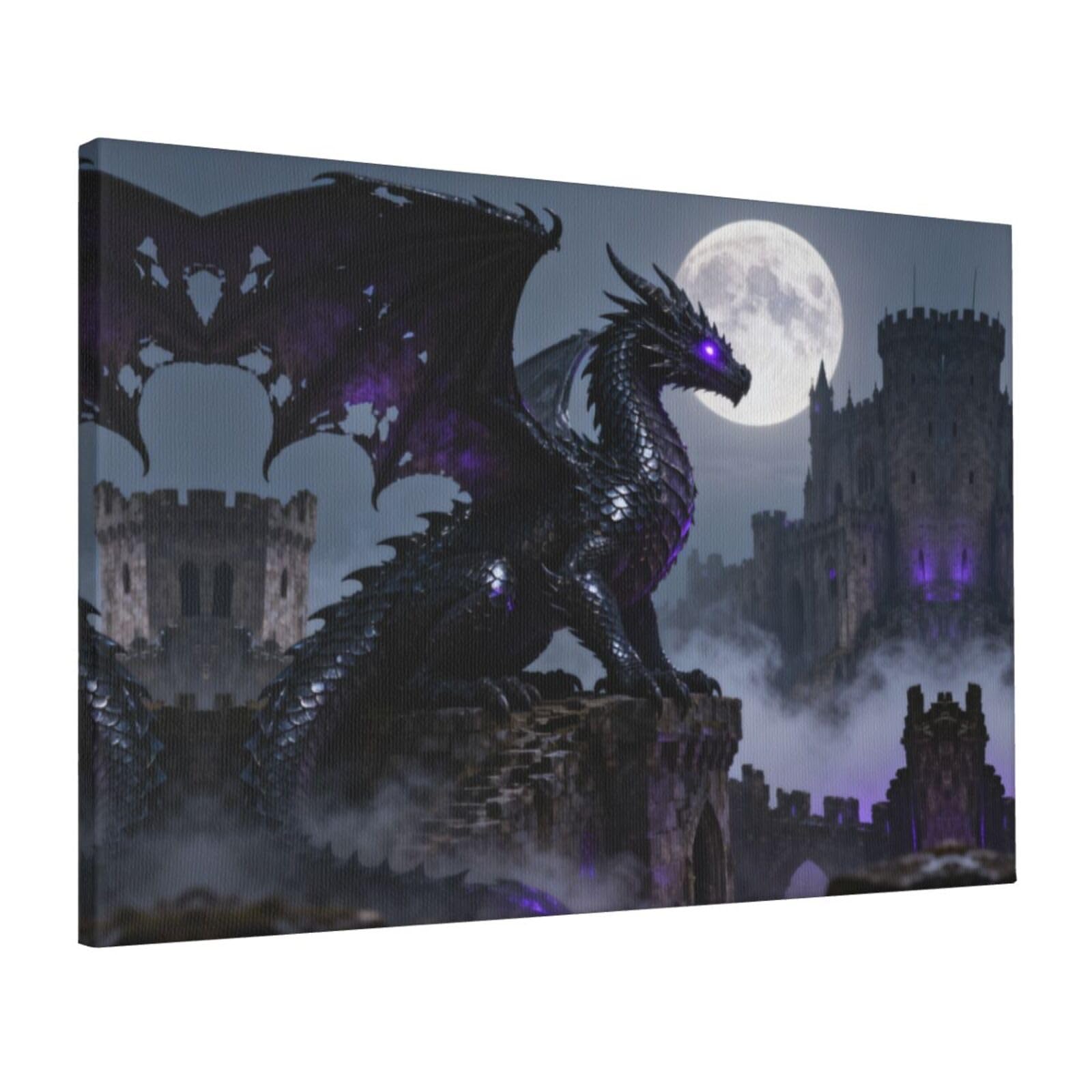 CNTDBU Black dragon pattern Canvas Wall Art 16x24 Inch-Large Modern Painting Print for Living Room, Framed Ready to Hang Artwork for Bedroom