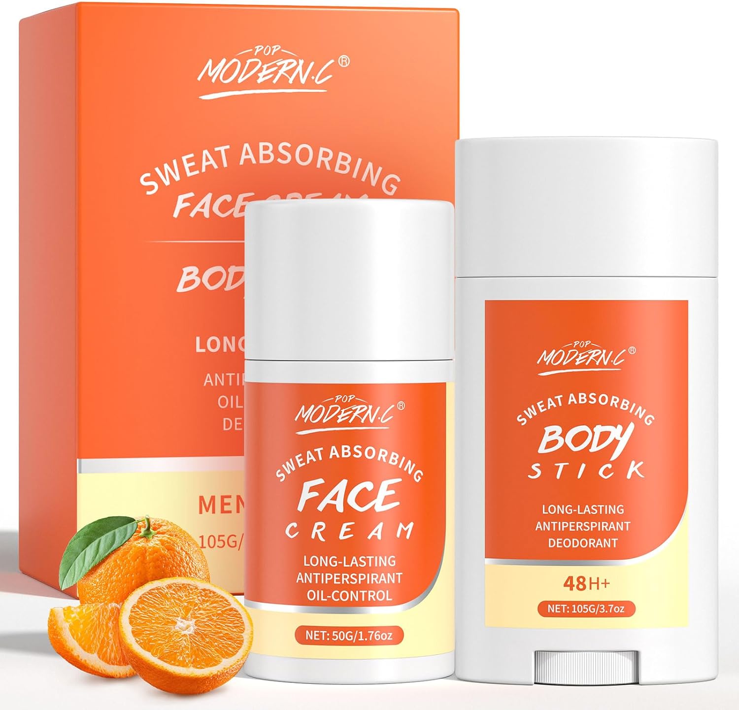 Anti-Perspirant Set for Face and Body Antiperspirant Face Cream or Oil Regulatory Primer for Face against Makeup and Deodorant Stick, Without Aluminum, Up to 48+ Hours