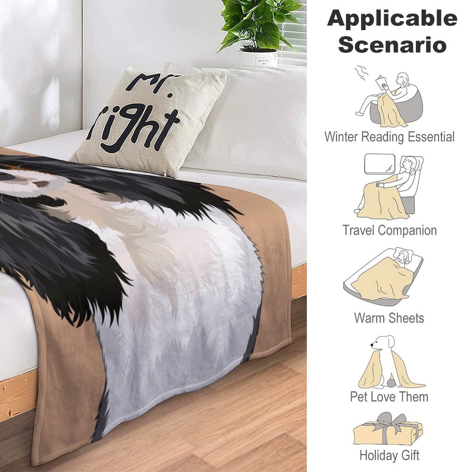 Couverture Polaire Chien Couverture Décorative Flanelle pour Lit Canapé 150×200cm