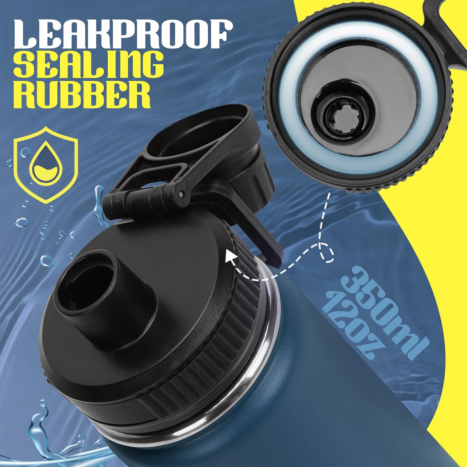 12 oz Water Bottle,Small Insulated Water Bottle, Stainless Steel Small, Leak Proof with Chug Lid, Wide Mouth BPA Free Double Wall Vacuum (Navy Blue) - Image 5