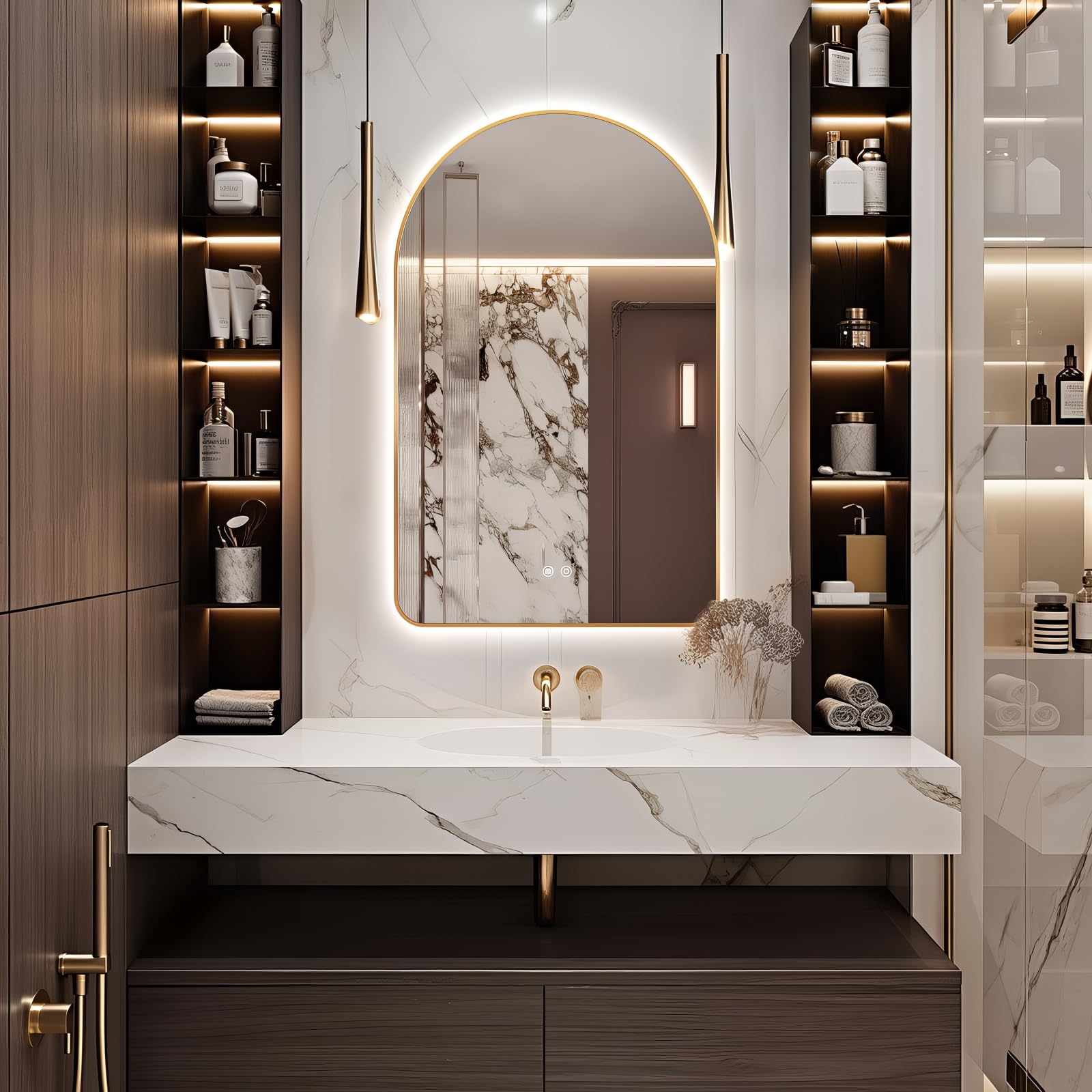 Miroir mural de vanité Niccy grand format pour coiffeuse et miroir de salle de bain