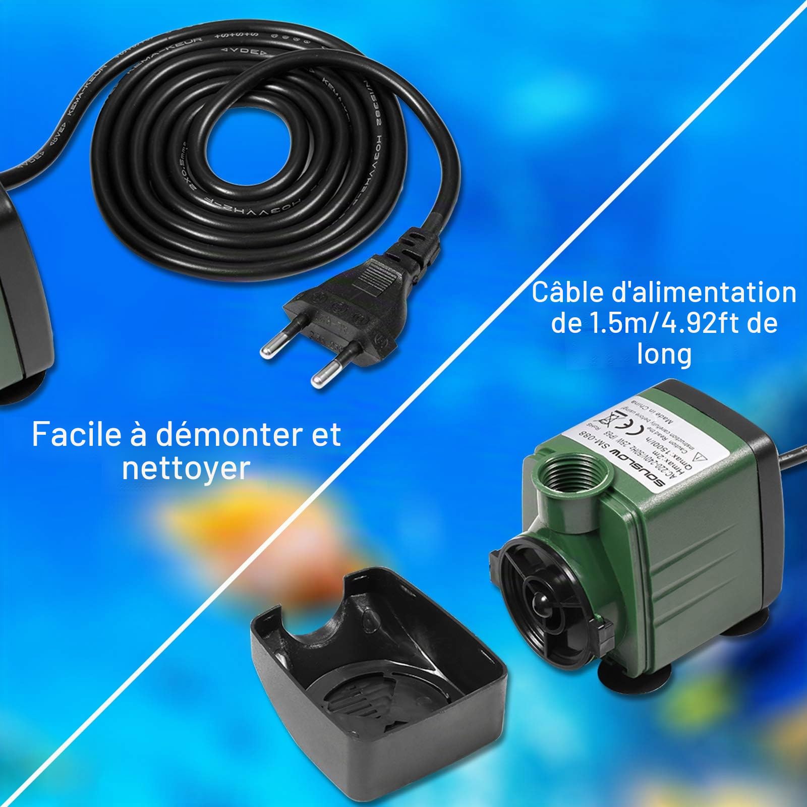 Pompe à eau submersible 15W 1000 L/H AC220-240V avec 1 buse pour aquarium